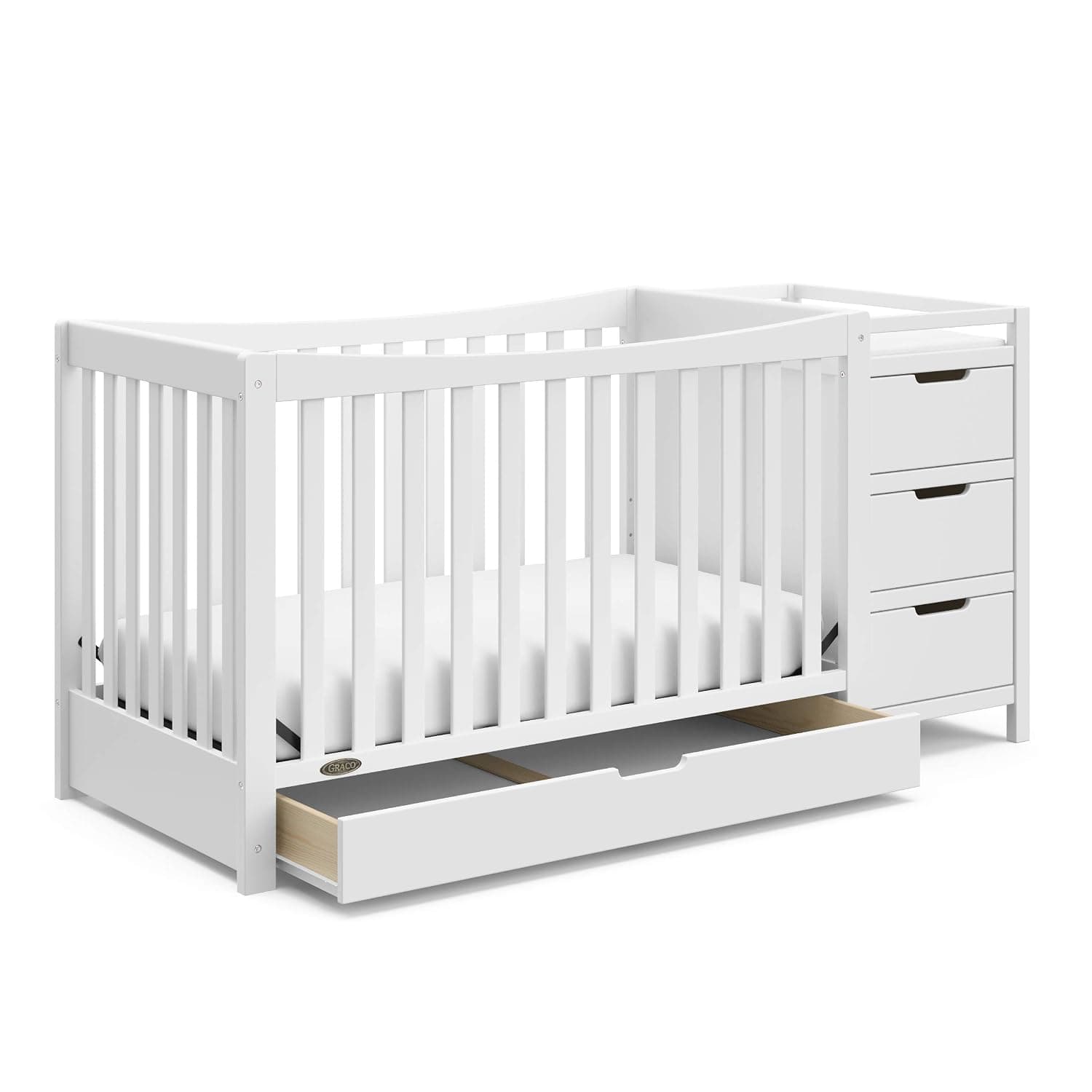 Graco Remi Crib and Mattress Nursery Essentials Pack (White) – GREENGUARD Gold Certified Baby Crib & Crib Mattress, Cribs with Mattress Included, Convertible Crib, Baby Mattresses for Crib