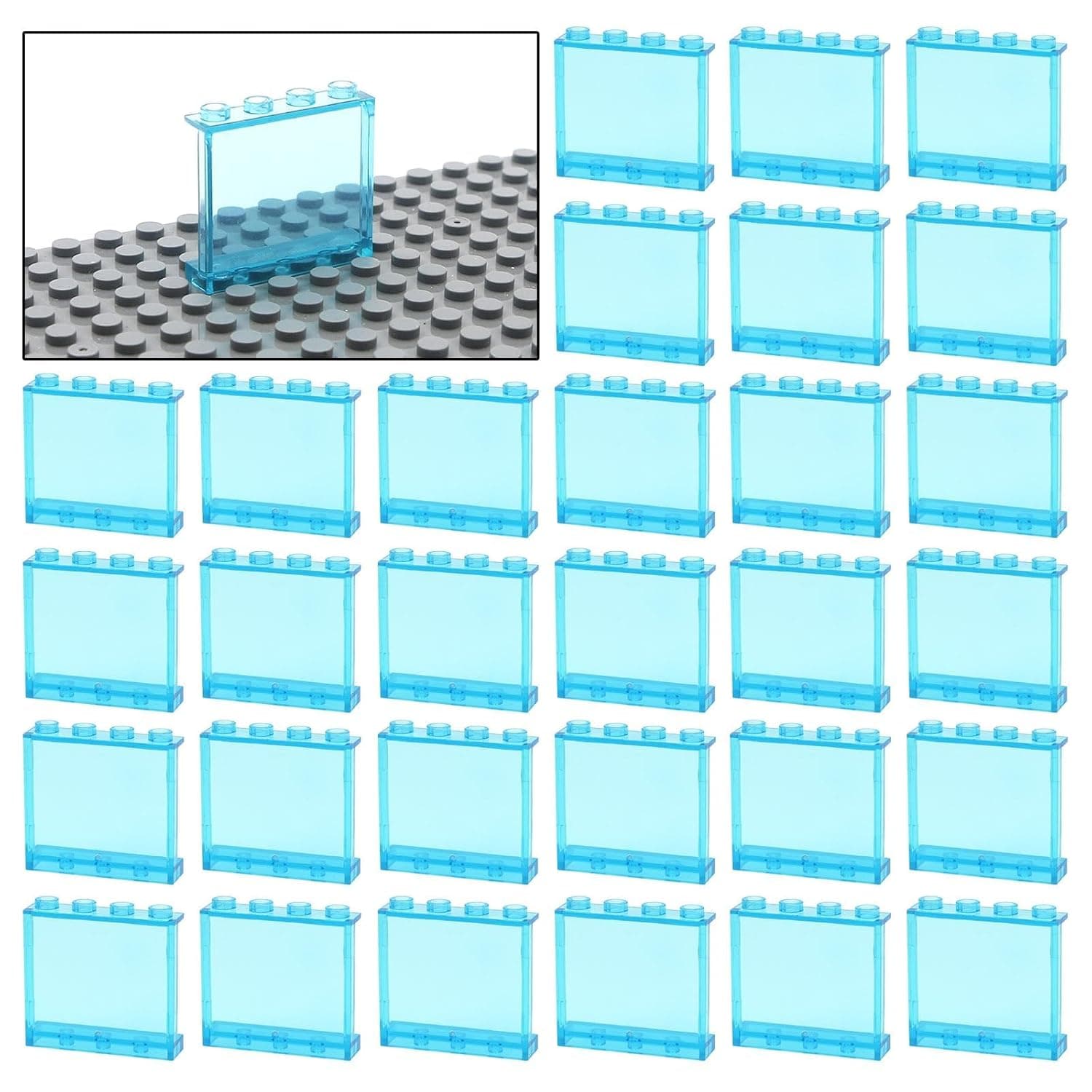 36-38 Pcs Transparent House Building Bricks,Compatible with Major Construction Block Brands for Windows, Glass and Walls,1x4x3 Classic Flat Plates and Parts for Creative Building Sets
