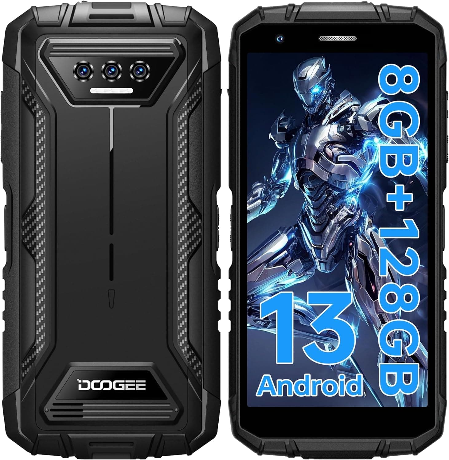 DOOGEE S41 Plus 4G rugged smartphone, 8GB+128GB, 5.5-inch IPS HD+, 6300mAh battery, 13MP AI camera, IP68 water-resistant phone, Android 13/Face unlock/NFC (Black)