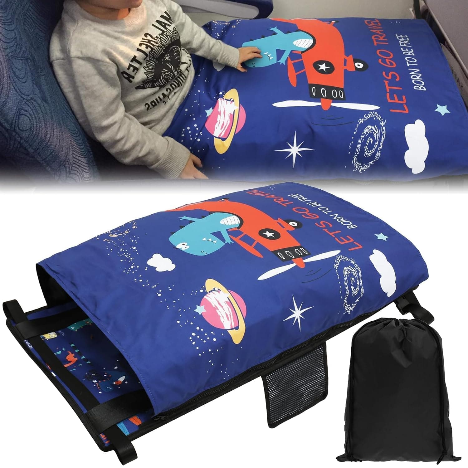 Toddler Travel Airplane Bed, Baby Portable Plane Bed for Flights Airplane Hammocks, Airplane Seat Extender for Kids, Include Comforters for Easy Installation Removal Seat Extender for Airplane Travel