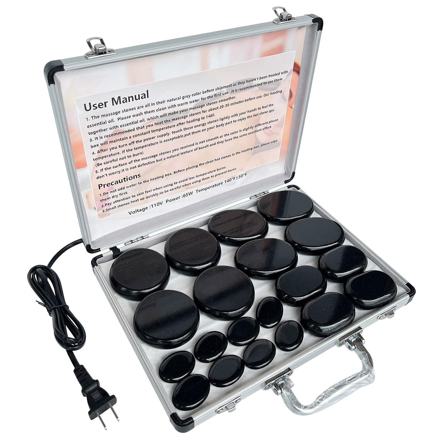 Hot Stone Massage Set, 20 Pieces of Basalt Massage Stones, Suitable for Relaxation in Home spa Heat Therapy