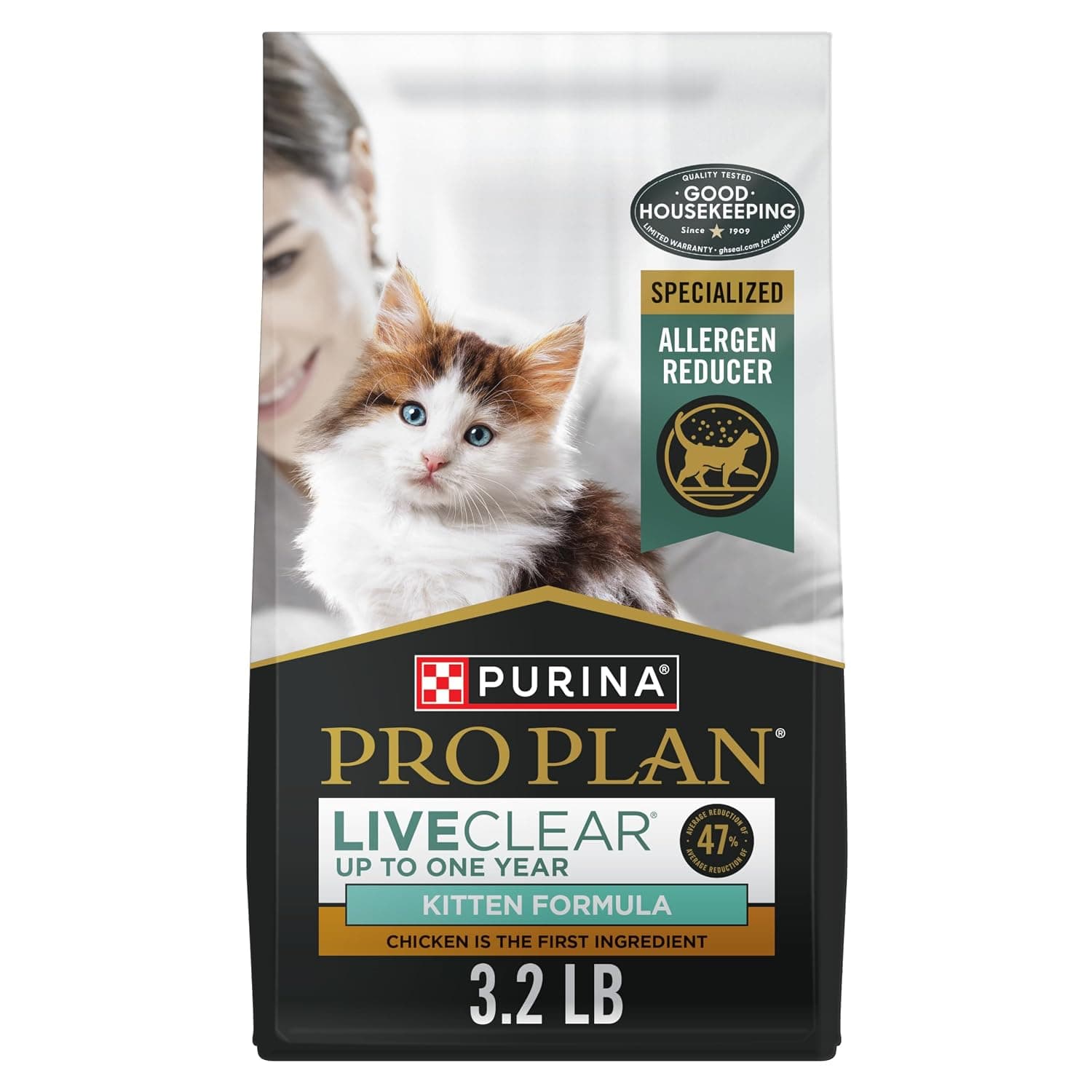 Purina Pro Plan LiveClear Dry Cat Food for Kittens Chicken & Rice Formula - 3.2 lb. Bag