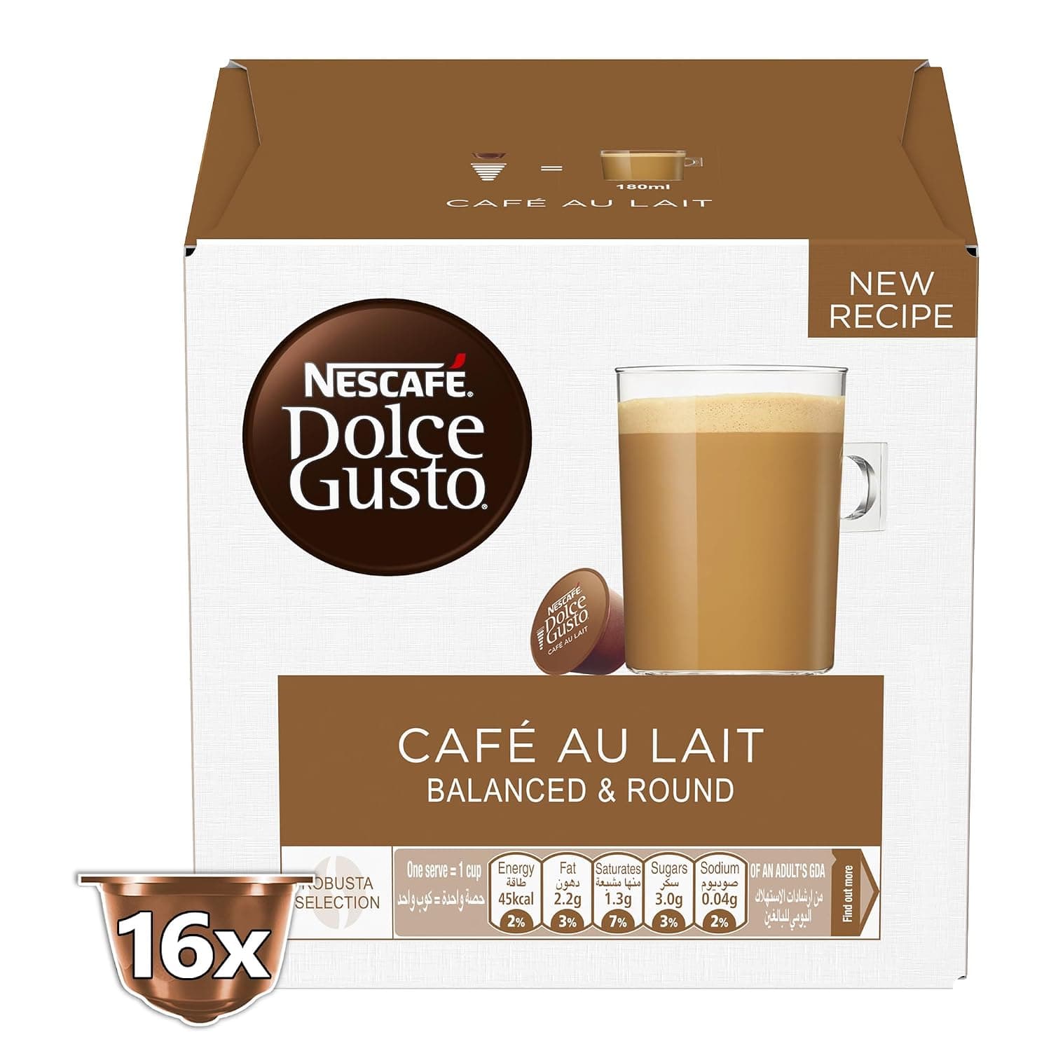 Nescafe Dolce Gusto Cafe Au Lait Coffee Capsules - 16 Capsules, Brown