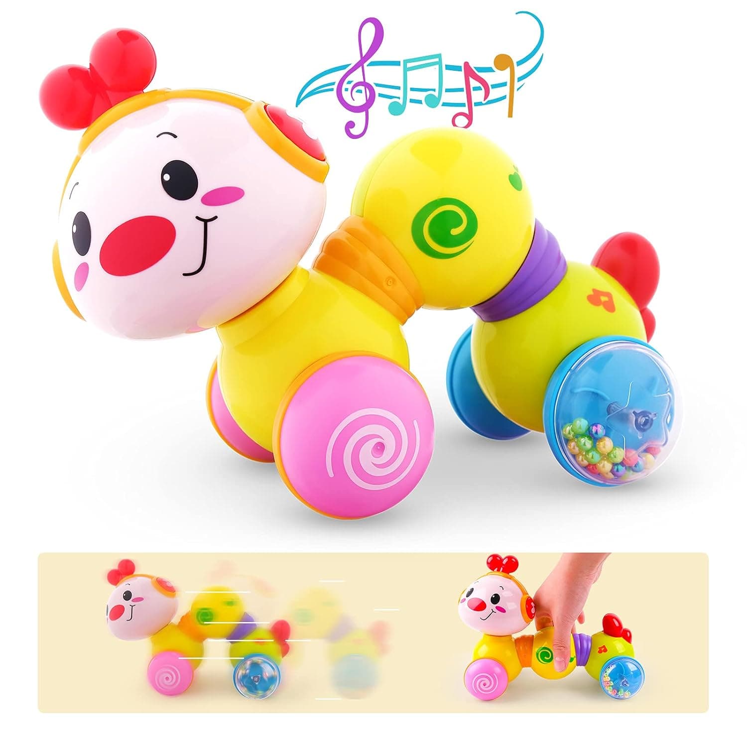 Vanmor Baby Toys 6 to 12 Months Crawling Baby Musical Toys, Press and Go Musical Inchworm Toy with Light Up Face Caterpillar Educational Toddler Baby Toys 3 6 7 8 9 12 18 Months Infant Boy Girl Gift