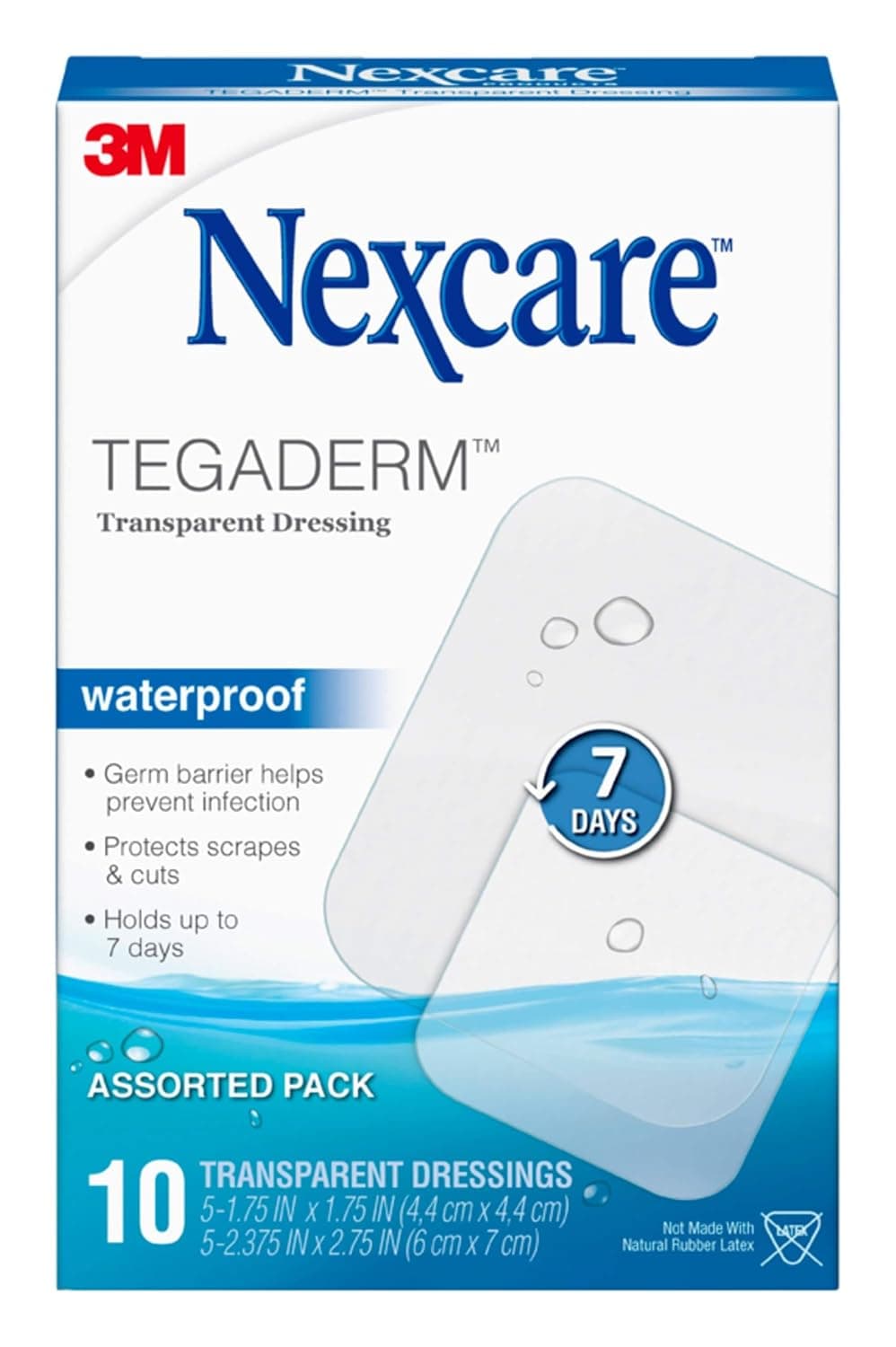 Nexcare Tegaderm Waterproof Transparent Dressing, Assorted Sizes (1-3/4 Inches X 1-3/4 Inches & 2-3/8 Inches X 2-3/4 Inches), 10 Count