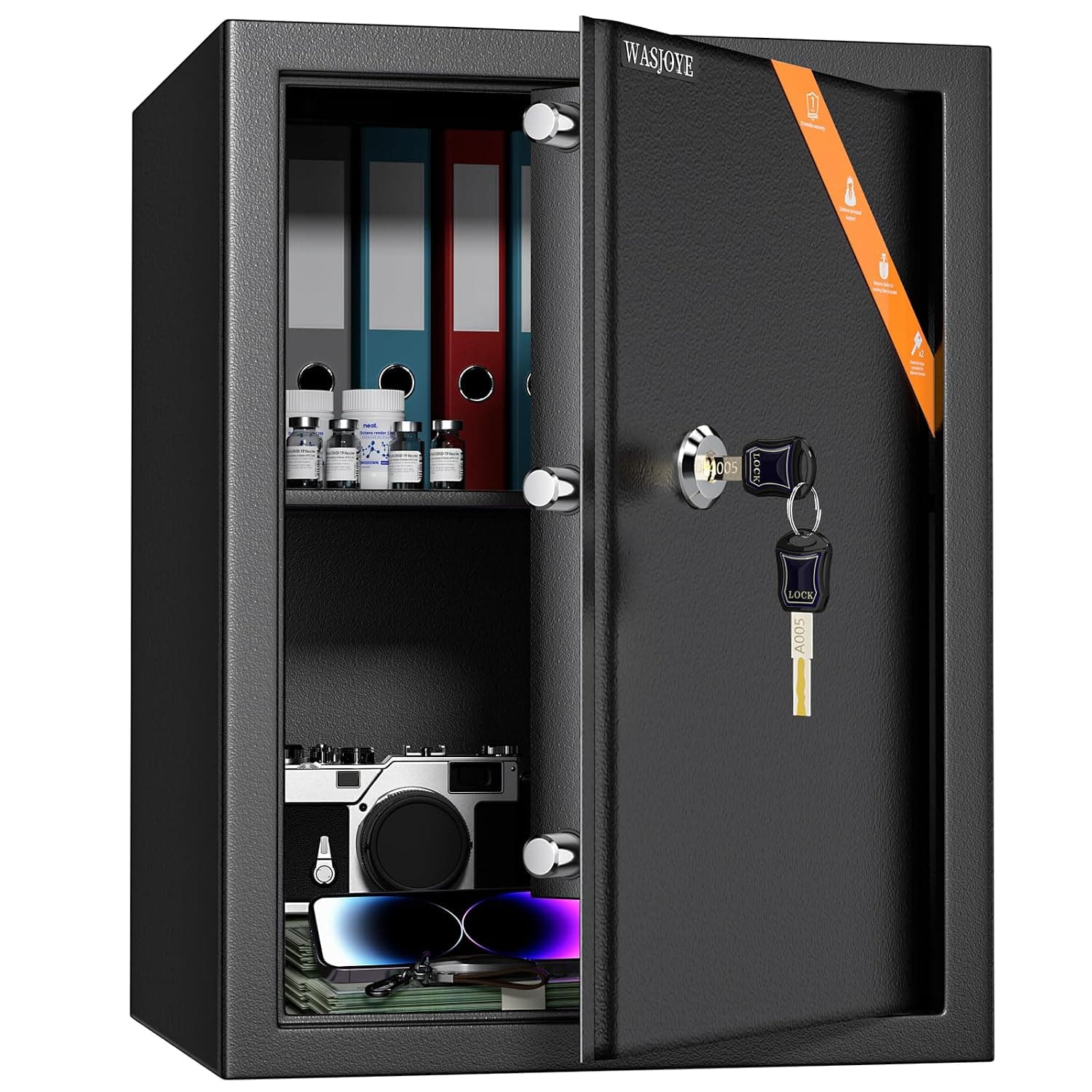 WASJOYE 49L Safe Lock Box wite Keys, High Security Safety Box(45*35*31CM) | for Home/Office, Cabinet Keys Safe Lock Box for Money Cash Jewelry Medicine Document