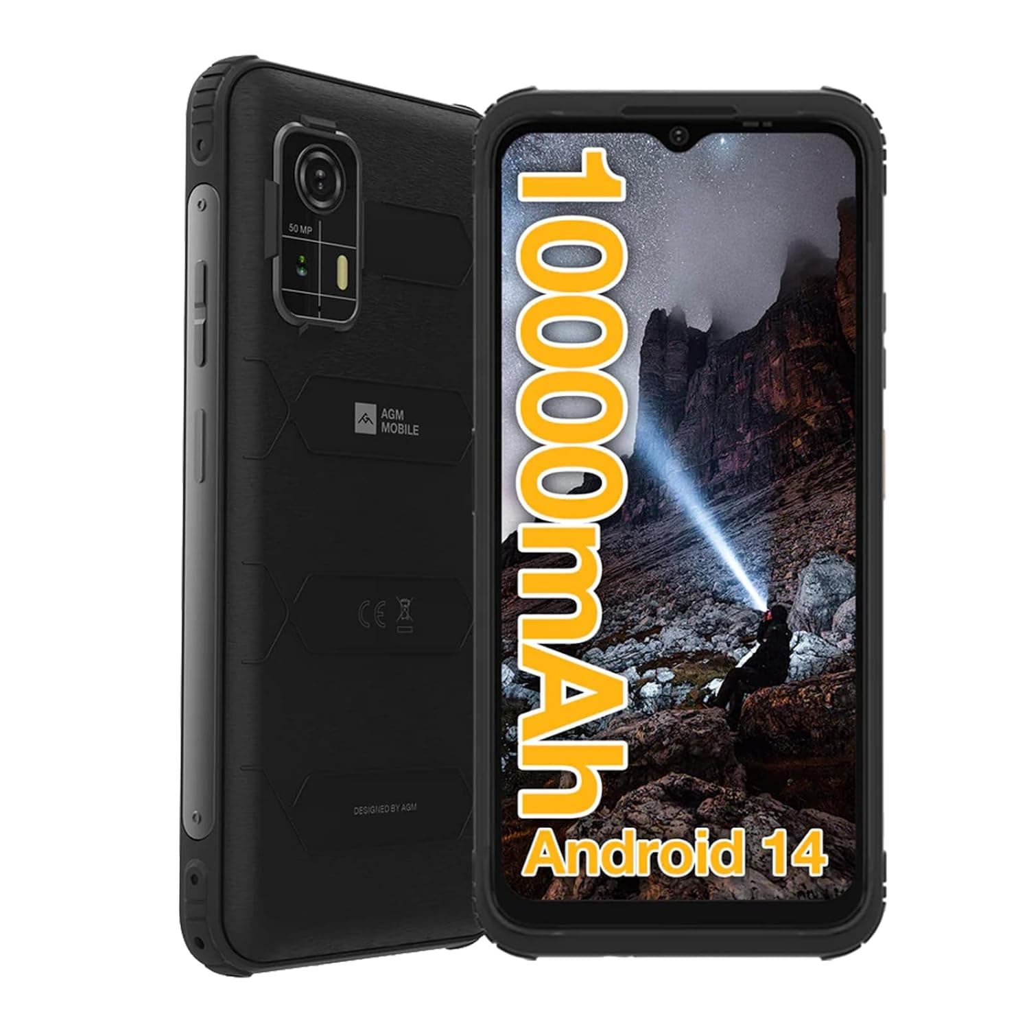 ايه جي ام هاتف ذكي متين غير مقفل من اتش ماكس، 4G قوي مع بطارية 10000mAh، اندرويد 14، 8GB+256GB، شاشة 6.55 انش HD+، IP68/IP69K، التعرف على الوجه، شريحتين اتصال، ان اف سي