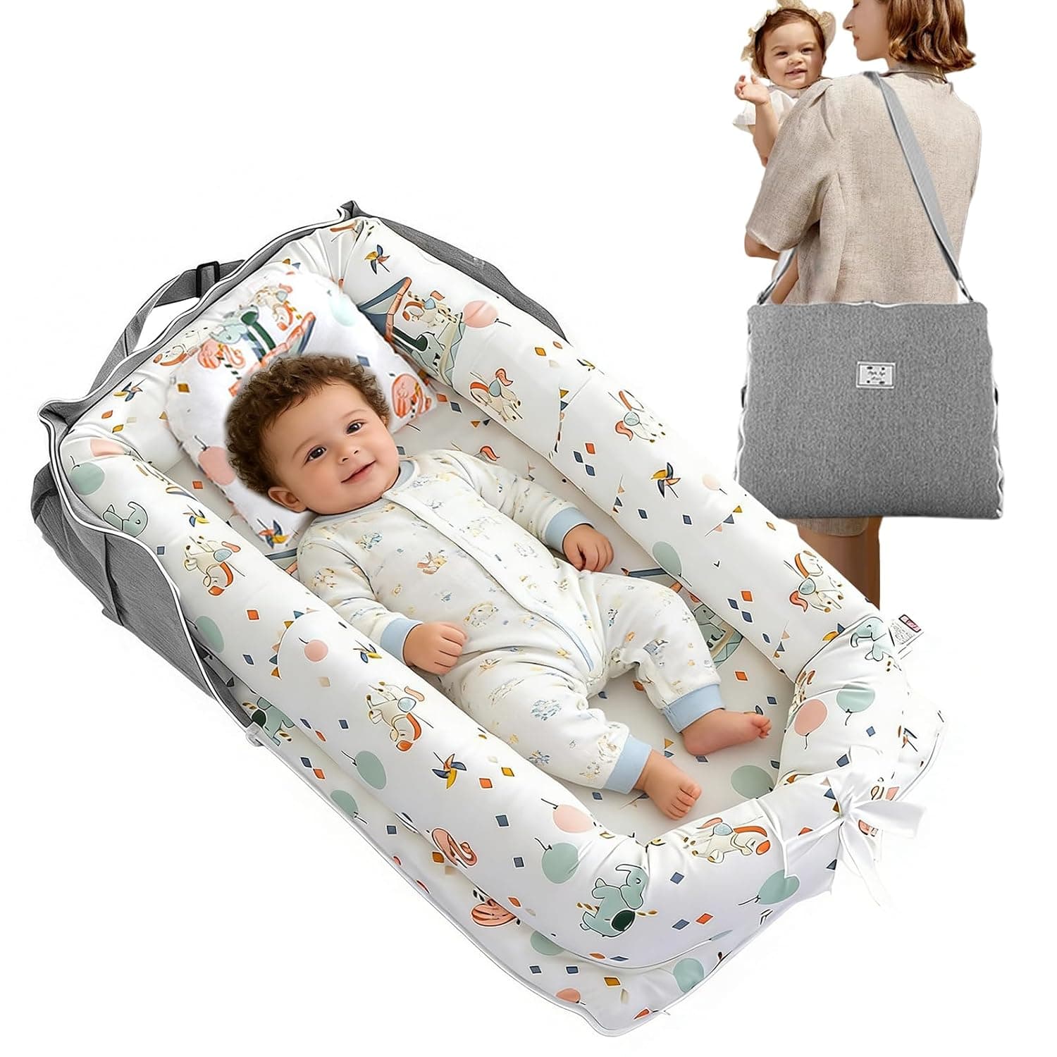 Baby Lounger for Newborn, Foldable Infant Nest Cosleeping with Strap for Tummy Time,Baby Lounger Play Gym mat with Portable Bag,Awake-Time Newborn Babies Essentials Gifts 0-24 Months Home Travel