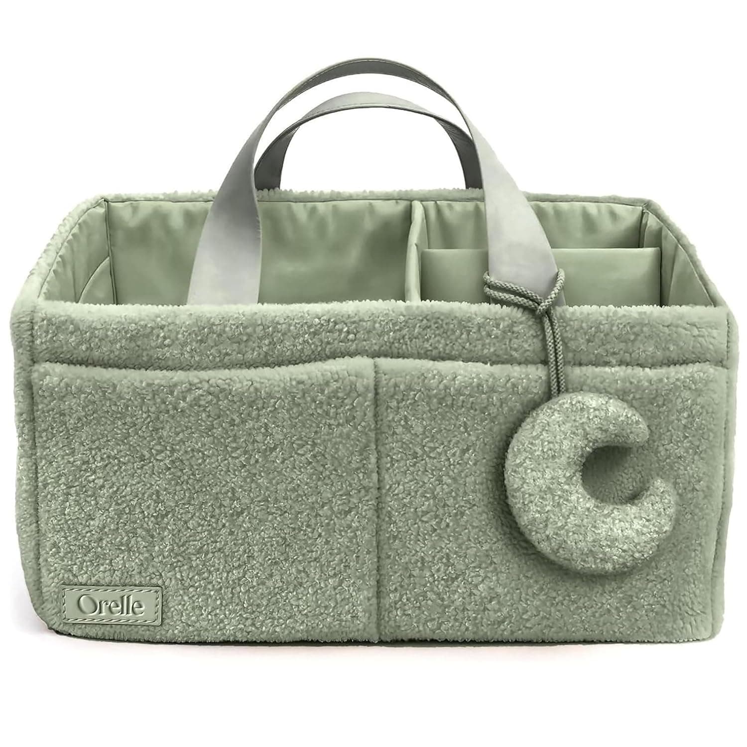 Orelle Sherpa Diaper Caddy Organizer with Matching Pouch | Portable Changing Table Organizer | Sage Green Diaper Caddy | Baby Shower Gifts | Baby Organizers and Storage | Boucle Baby Basket | Green