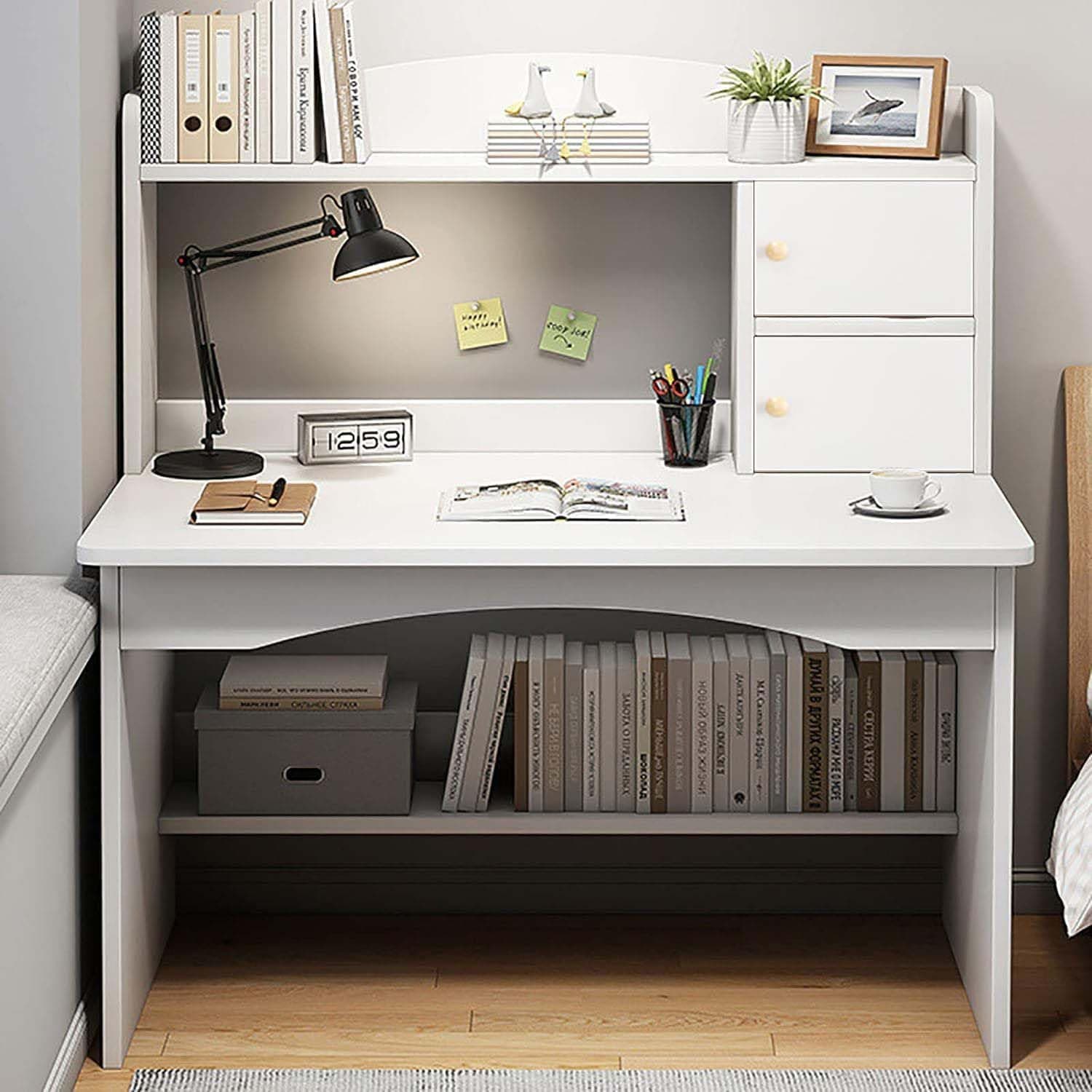 AUTOYSUR Home Office Desk with Storage Shelf, Wood Computer Desk, Modern Simple Workstation, Study Writing Table, Gaming Table for Home and Office