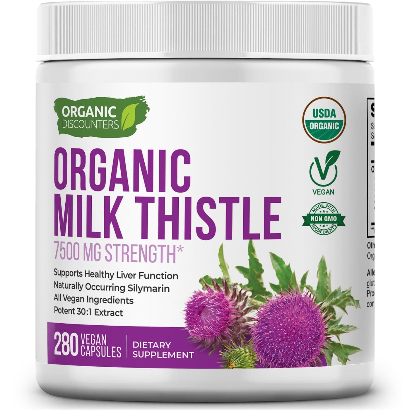 USDA Organic Milk Thistle Extract Capsules, 280 Count, 7500 mg Strength, Potent 30:1 Extract, USDA Certified Organic, Rich in Silymarin Flavonoids, Vegan, Non-GMO and All-Natural