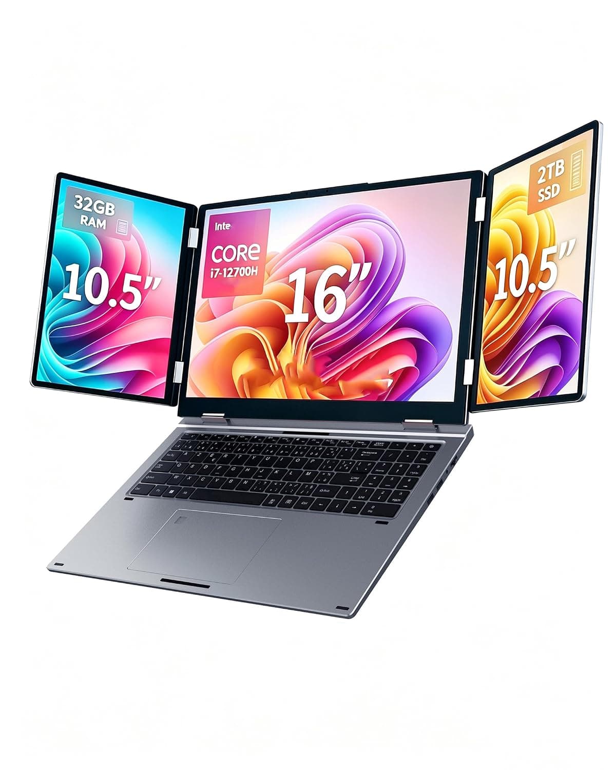 KOOFORWAY 3 Screen Laptop i7-1270P/i5-12450H (i7-12700H(32GB+2TB)) | 32GB RAM, 2TB SSD, Wi-Fi 5, BT 5.0, Face and Fingerprint Unlock, USB-C, HDMI