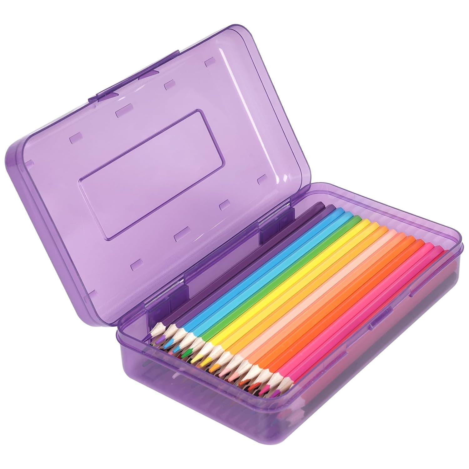 Large Capacity Colored Pencil Case, Pencil Box, Plastic Pencil Boxes for Kids Adults Girls Boys, Hard Crayon Box Storage with Snap-tight Lid for School office Supplies (Clear Purple) | for Kids Adults Girls Boys, Hard Crayon Box Storage with Snap-tight Lid for School office Supplies (Clear Purple)