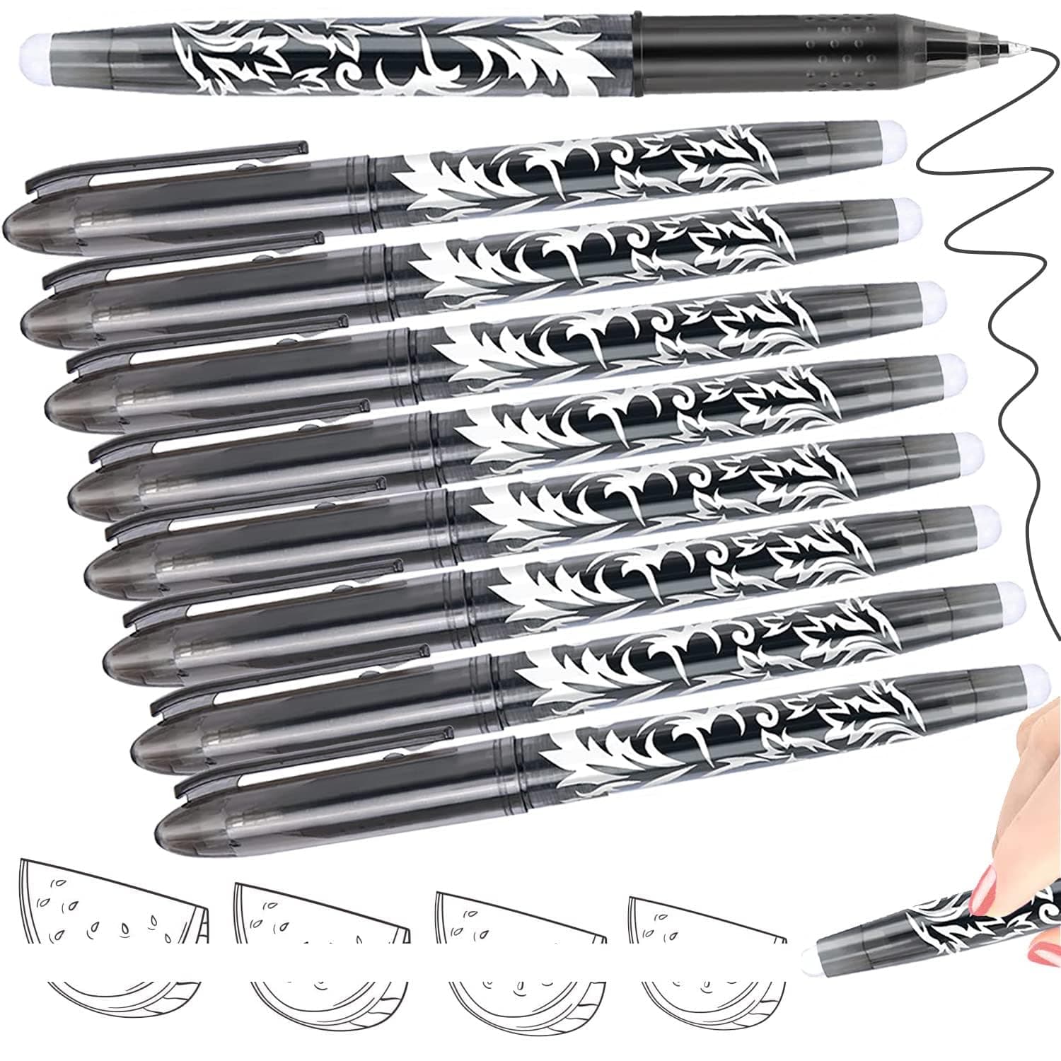 8 Pack Erasable Pens - Rub Out Gel Pens with Erasers, 0.5mm Erasable Writing Pens for Kids and Adults, Perfect for School Supplies and Office Stationery (Black)