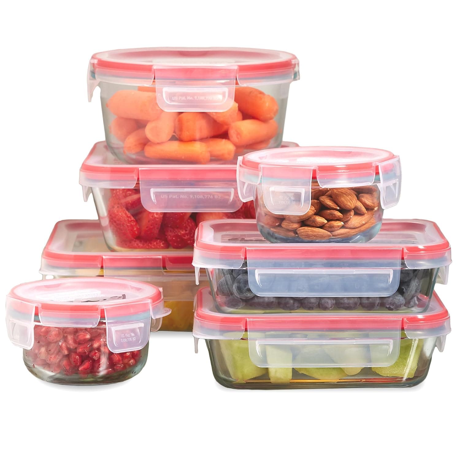 Pyrex Freshlock 14-Piece Mixed Size Glass Food Storage Meal Prep Container Set, Airtight & Leakproof With Locking Lids, For Lunch and Meal Prep, Microwave, Freezer & Dishwasher Safe | Meal prep containers with airtight locking lids, freezer, dishwasher, & microwave safe