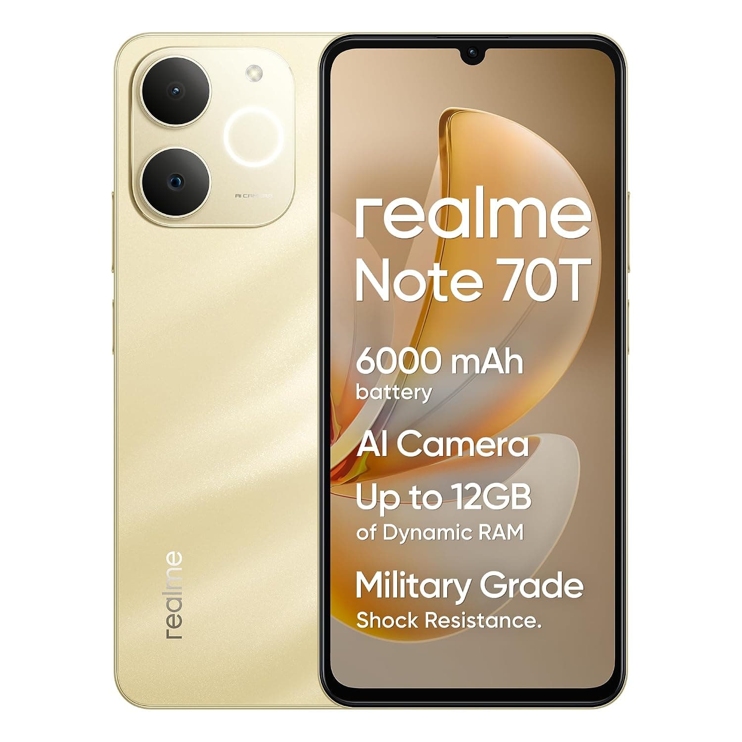 Realme Note 70T Dual-SIM 128GB ROM + 4GB RAM (GSM Only | No CDMA) Factory Unlocked 4G/LTE Smartphone (Gold) - International Version