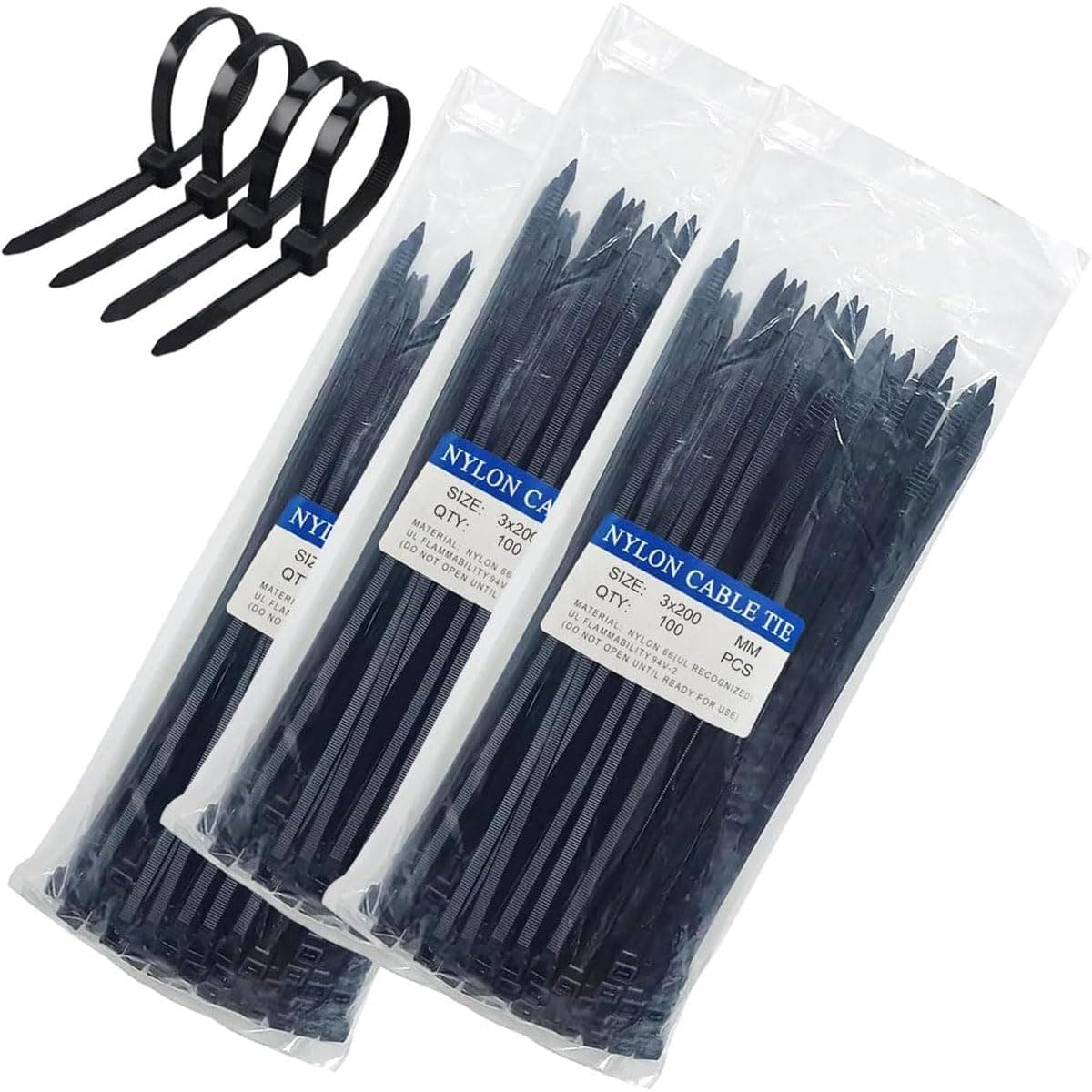 Zip Ties 8 Inch Self-Locking Nylon Cable 300PCS, 18KG Tensile Strength, PA66 Heavy Duty 94V-2 Flame Retardant UV Resistant Wire Ties for Wall Wire Electrical Management Workshop Camping Outdoor Indoor