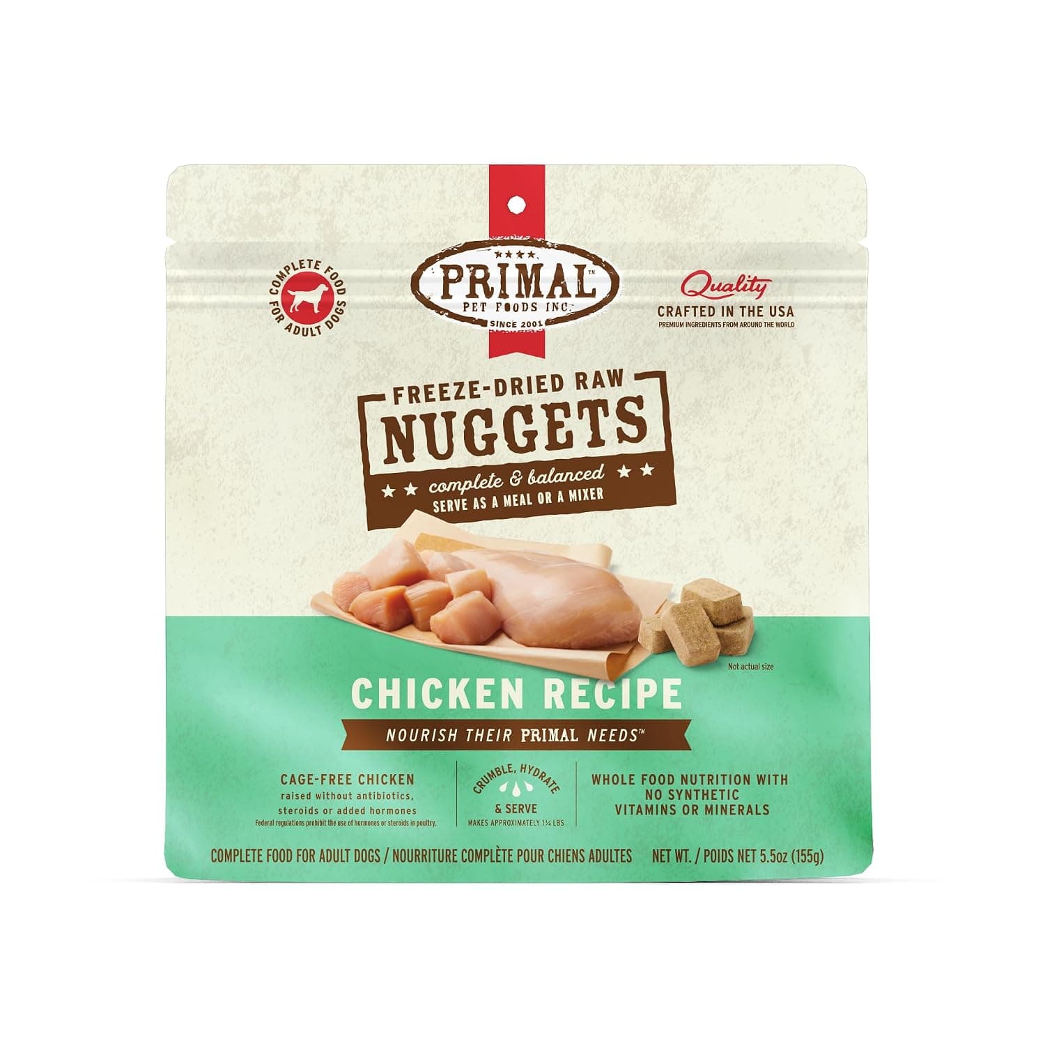 Primal Freeze Dried Raw Dog Food Nuggets, Chicken, Complete & Balanced Meal, Also Use as Topper or Treat, Premium, Healthy, Grain Free, High Protein Raw Dog Food, 5.5 oz