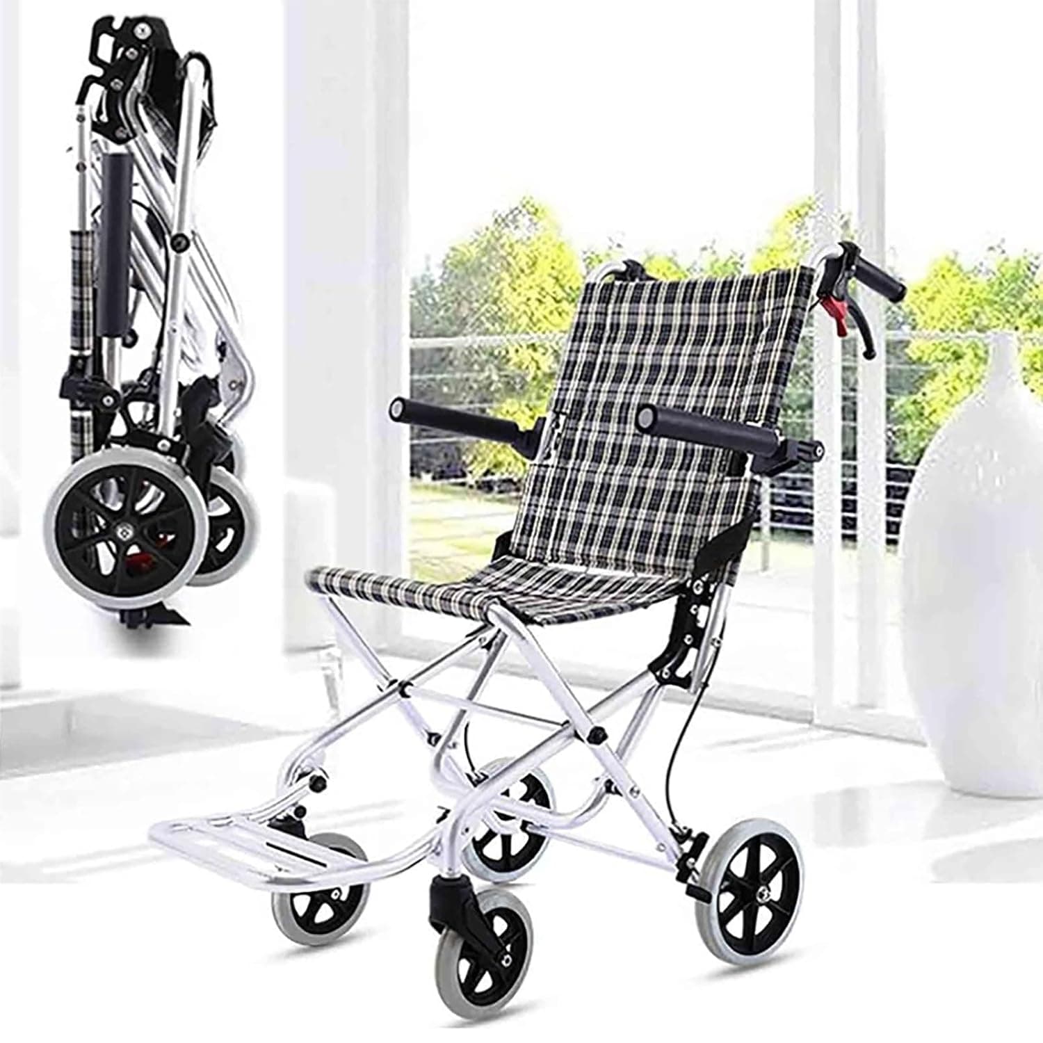 Lightweight Aluminium Wheelchair, Aluminium Frame Folding Lightweight Attendant-Propelled Transit Travel Weight Only 6.8 KG