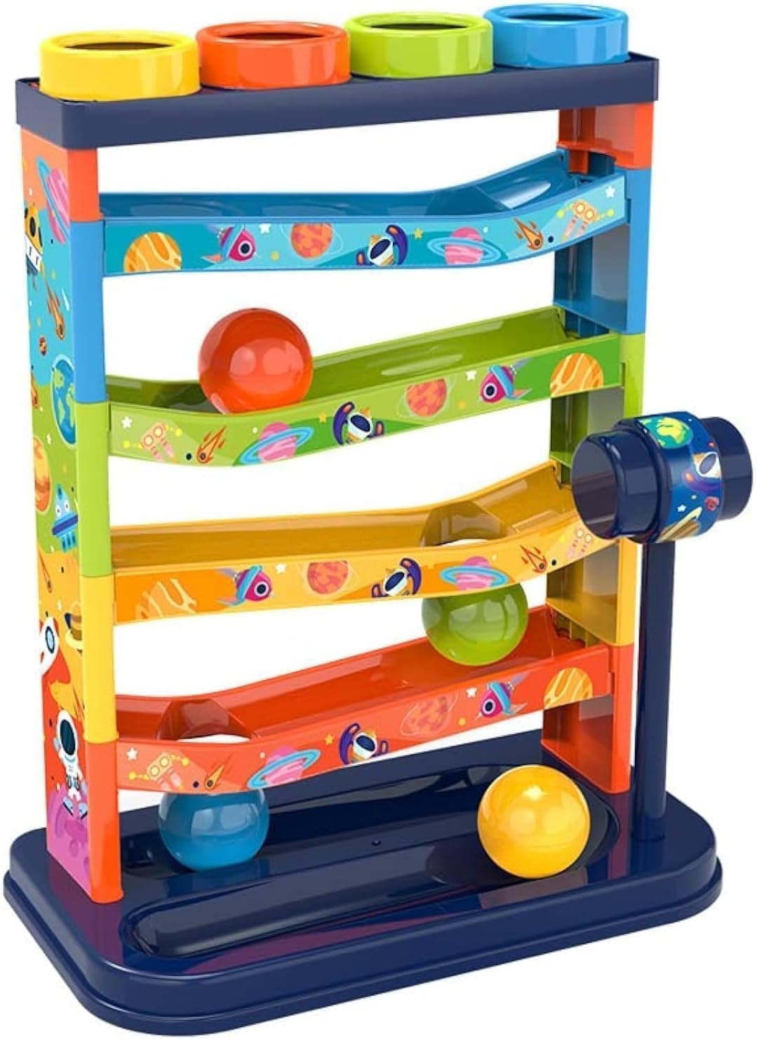 Joyzzz Pound a Ball, Toddler Ball Ramp Toy, Hammer and Drop Tower with Multicolor, STEM Fine Motor Montessori Learning Activity, Cause and Effect, Hand Eye Coordination Development for Kids