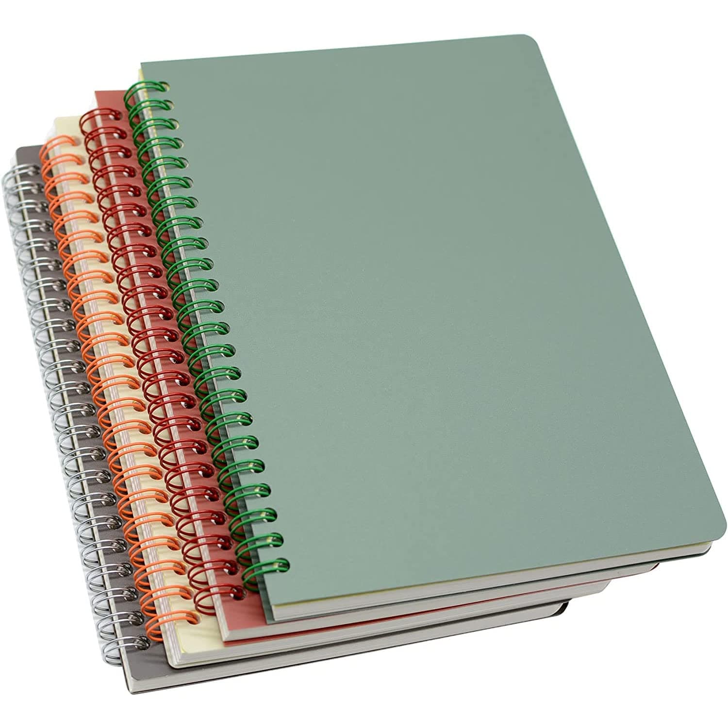 Spiral Notebooks, 4 Pack, 4-Subject, College Ruled Paper, A5 8.3x5.9inch Thick Plastic Hardcover 80 Sheets for Study and Notes (Red, Brown, Green, Beige)