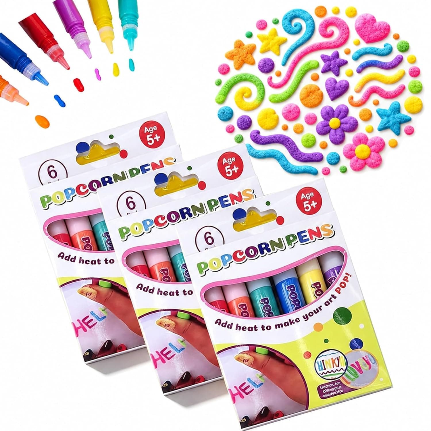 Popcorn Pens, 3D Puffy Art Pens for Kids DIY Bubble Drawing (3 se) | Colorful Craft Pens for Greeting Cards, Creative Painting Supplies for Birthday Projects, Scrapbooking and Fun DIY Artwork