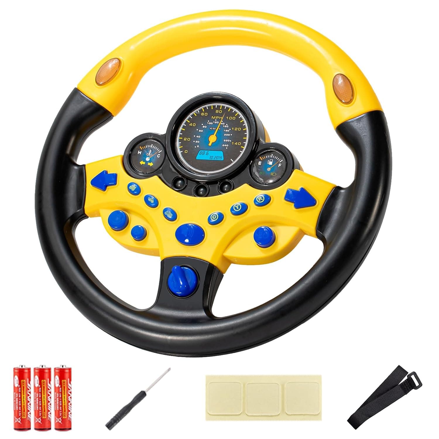 VVistch Kids Steering Wheel Toy with Light and Music, Car backseat Simulated Driving Steering Wheel Gifts Toys (yellow)
