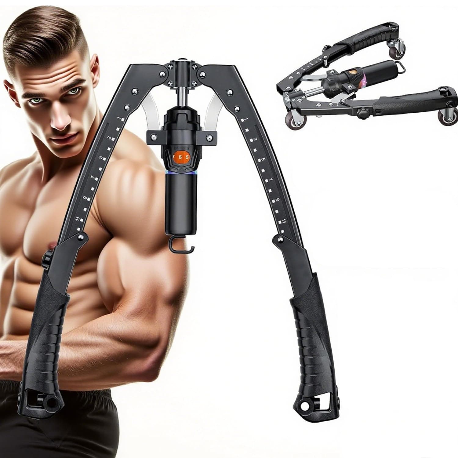 Push-Up Twister, Twister Arm Trainer, 3 in 1 Hydraulic Power Chest Workout Equipment with Ab Roller Wheels and, Shoulder Muscle Training Fitness Equipment, Arm Enhanced Exercise Strengthener
