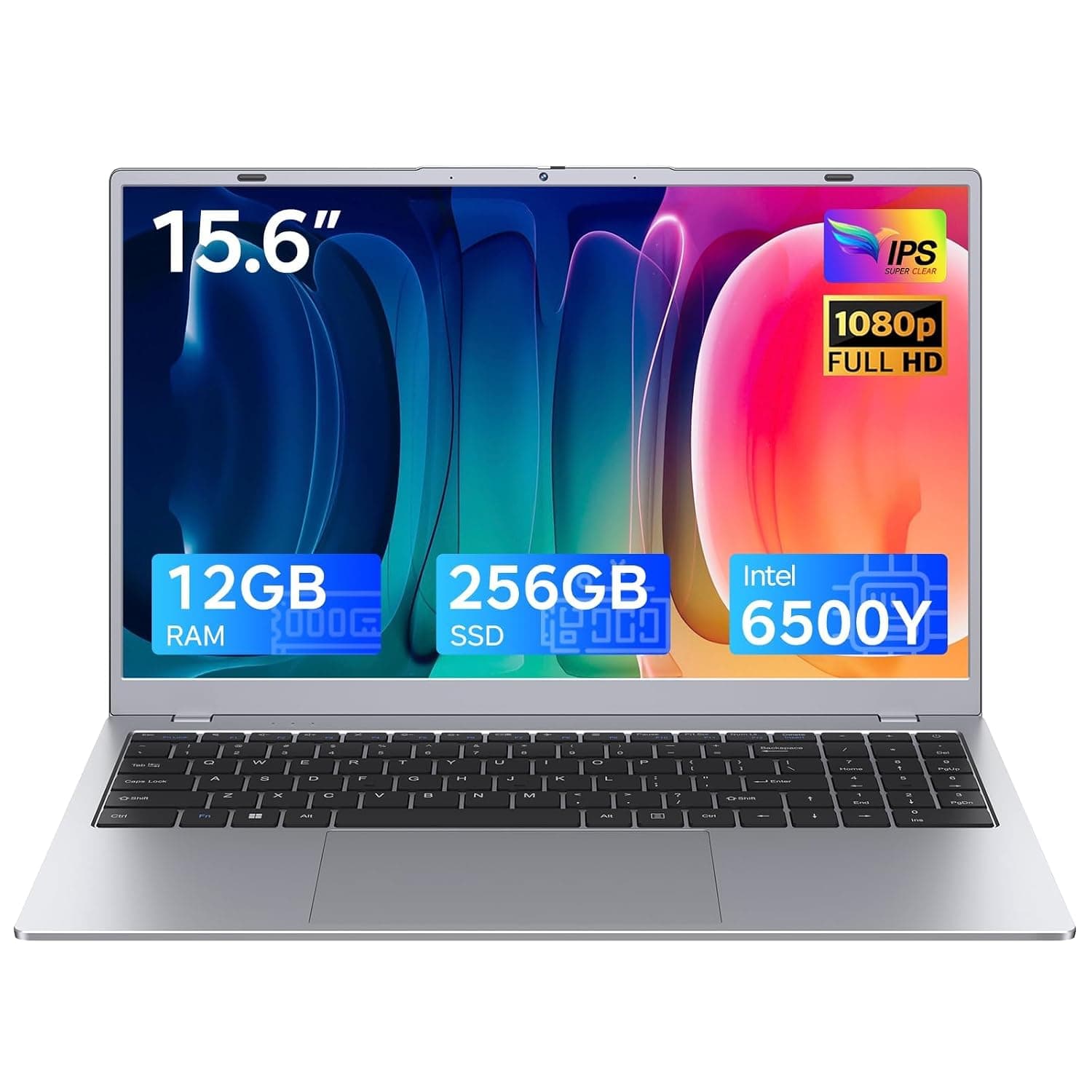 2026 Silver Laptop, Pentium Gold 6500Y Processor(Up to 3.4 GHz),12GB RAM 256GB SSD,15.6 Inch FHD IPS Display, 5000mAh Battery,Type-C,Portable Laptops Computer for Business Office