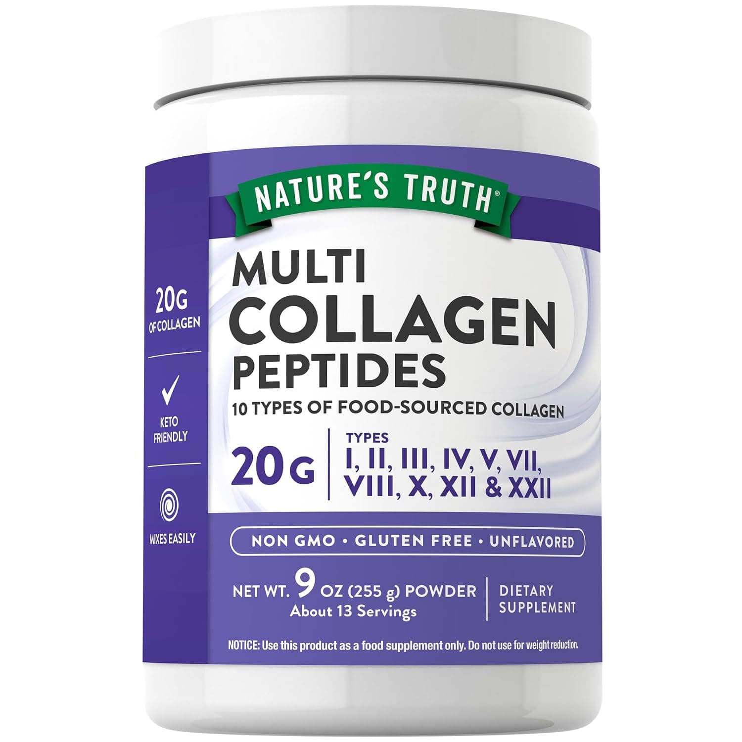 Nature's Truth Multi Collagen Powder | 9 oz | Type I, II, III, V, X | Hydrolyzed Collagen Peptide Protein Powder | Keto and Paleo Friendly | Unflavored | Gluten Free