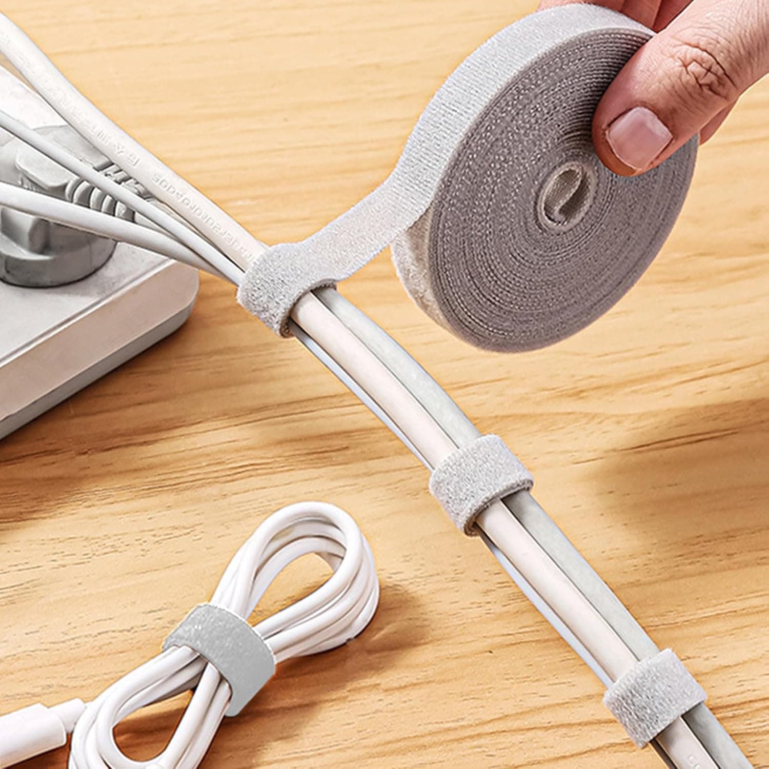 1PCS Portable Cable Organizer Tie for Desk and Office Use, Reusable Wire Management Strap for Home, Work, and Travel Accessories(Grey)