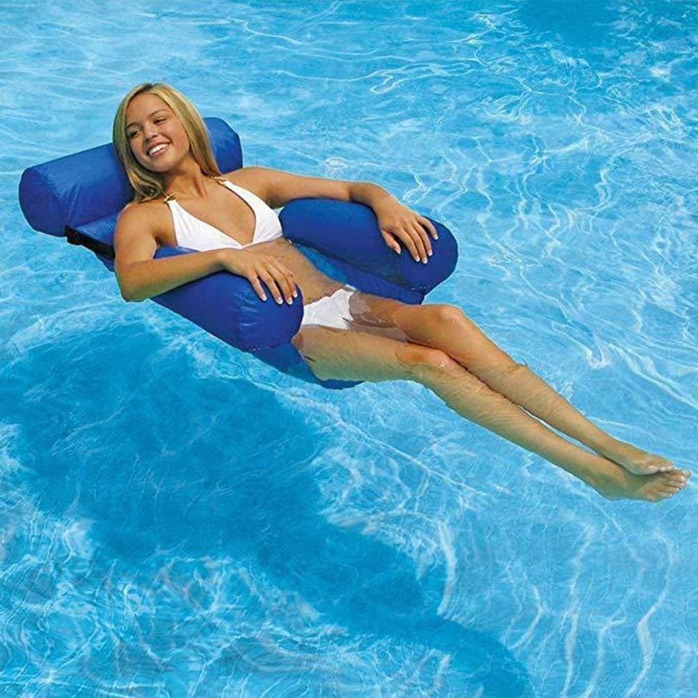 ELECDON Swimming Floating Chair, Pool Inflatable Summer Float Party Kids Adult float Bed Seat Water Swimming Pools Water Chair Portable Foldable Sports Lounger Single Childs Hammock Air Bed, Blue