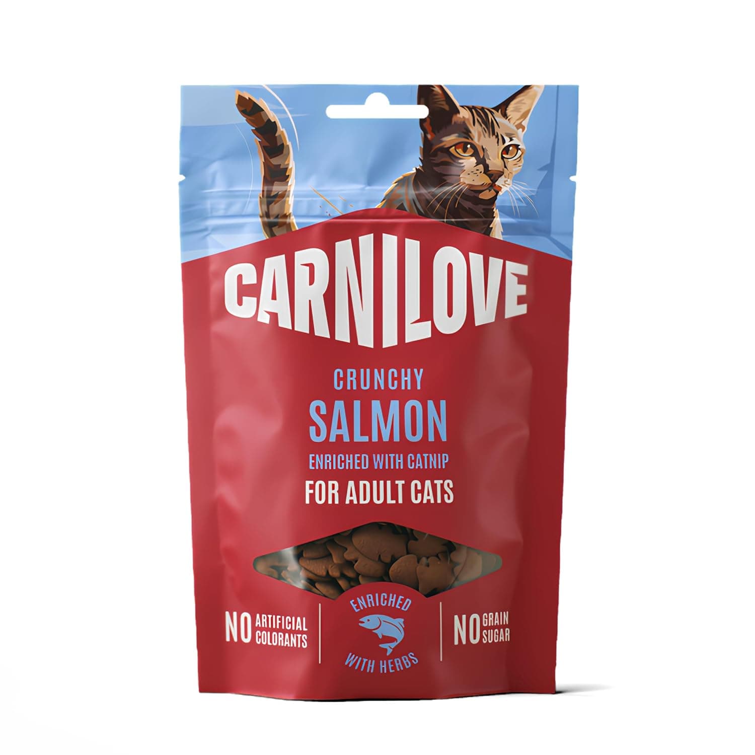 Carnilove Crunchy Salmon Cat Treats with Catnip for Adult Cats 50G | Grain-Free Formula, No Artificial Colorants, Enriched with Catnip, Crunchy Texture, No Added Sugar