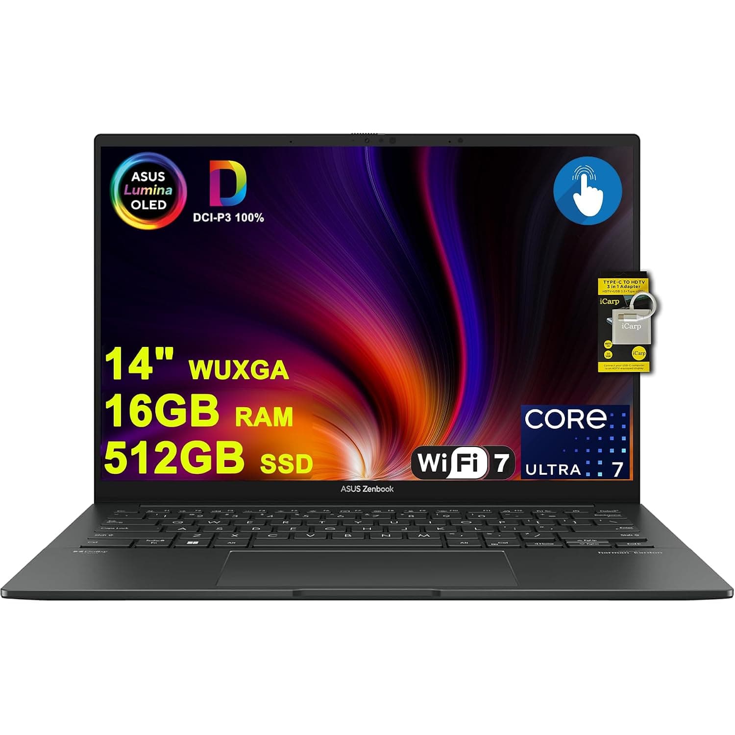ASUS Zenbook 14 Designer Laptop 14" WUXGA Lumina OLED Touch (500nits HDR, 100% DCI-P3) Intel 16-core Ultra 7 255H (Up to 13 Tops) 16GB DDR5 512GB SSD for Work Business Win11 ICP Hub w/Copilot AI