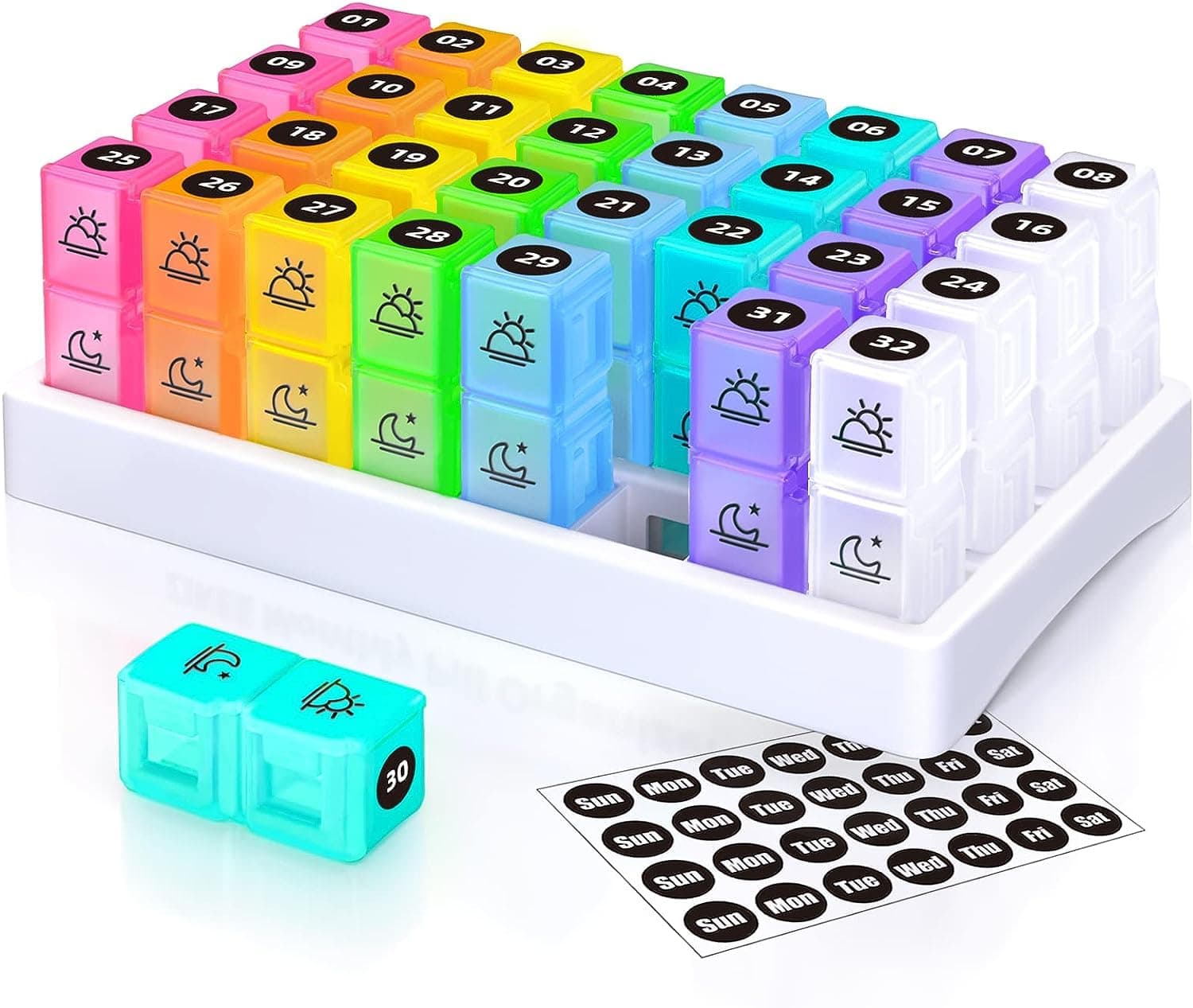 Pill Organizer Monthly One Month Pill Box Organizer AM PM, 30 Day Travel Pill Box Organizer with Unique Handle Design, 31 Day Pill Container Cases for Vitamin, Supplements & Medications