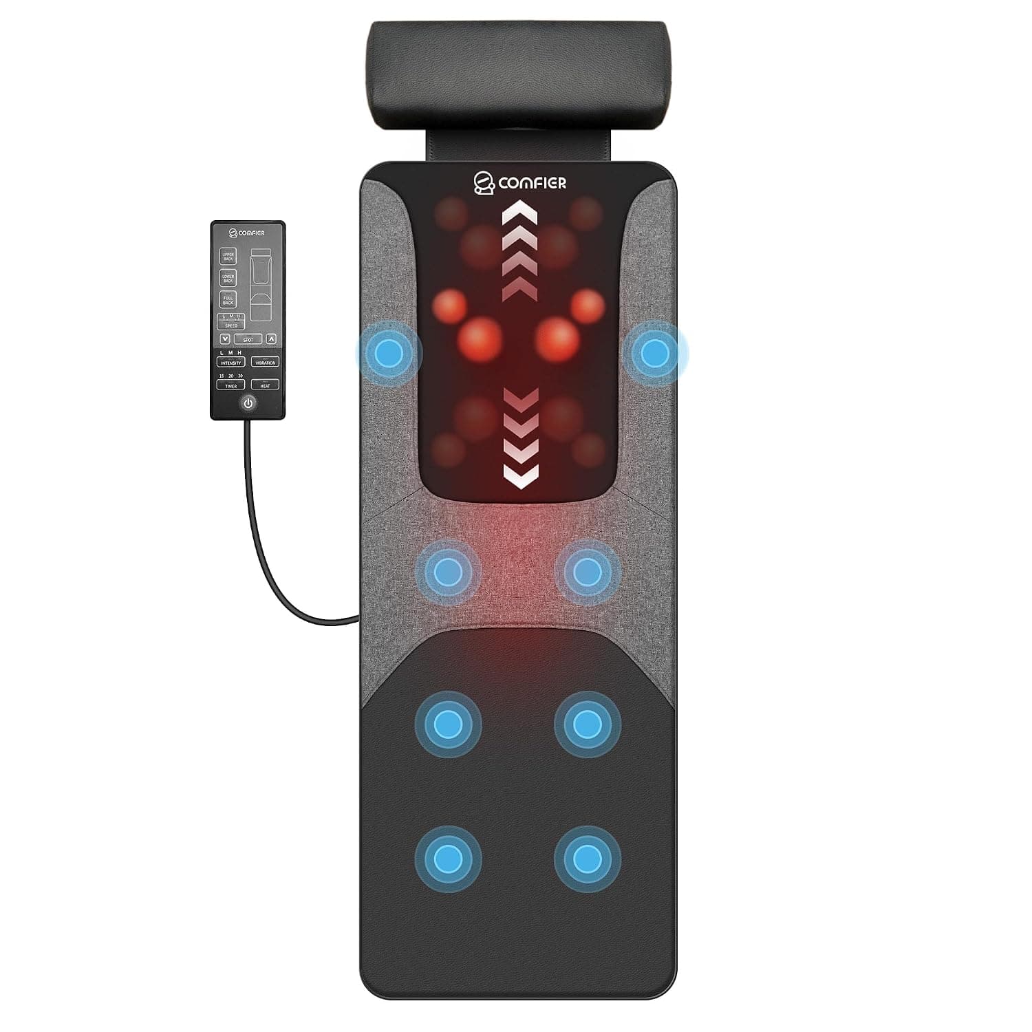 COMFIER Full Body Massage Mat with Heat and Shiatsu | Shiatsu Back Massage Top, Vibration Massage Bottom, Heat, Timer, 3 Kneading & 3 Vibration Levels, Adjustable Cushion