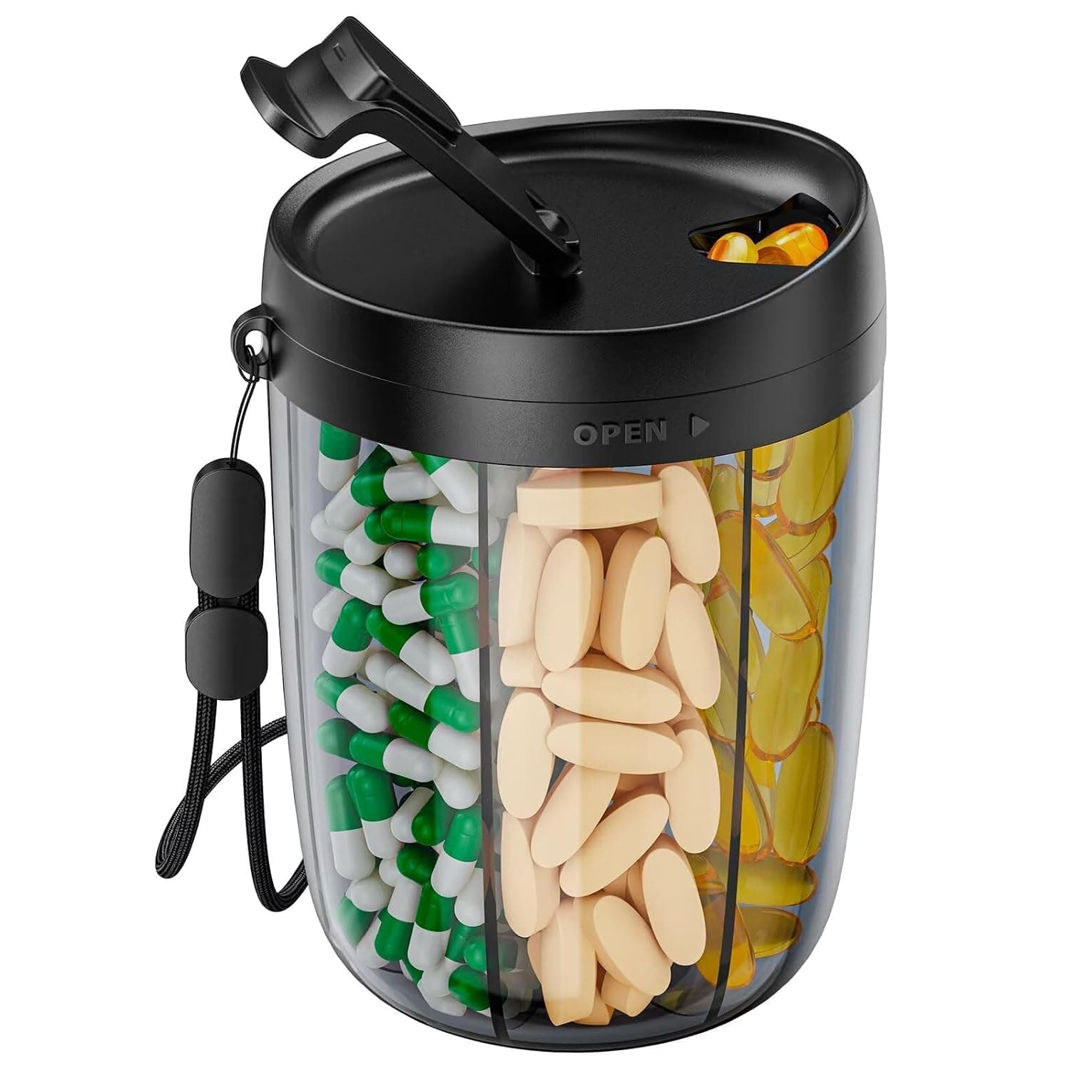 YelaJoy Large Pill Bottle Organizer, Supplement Organizer for Holding 6 Various Vitamins, Pill Box Case with Anti-Mixing & Wide Opening Design, Easy to Retrieve Meds