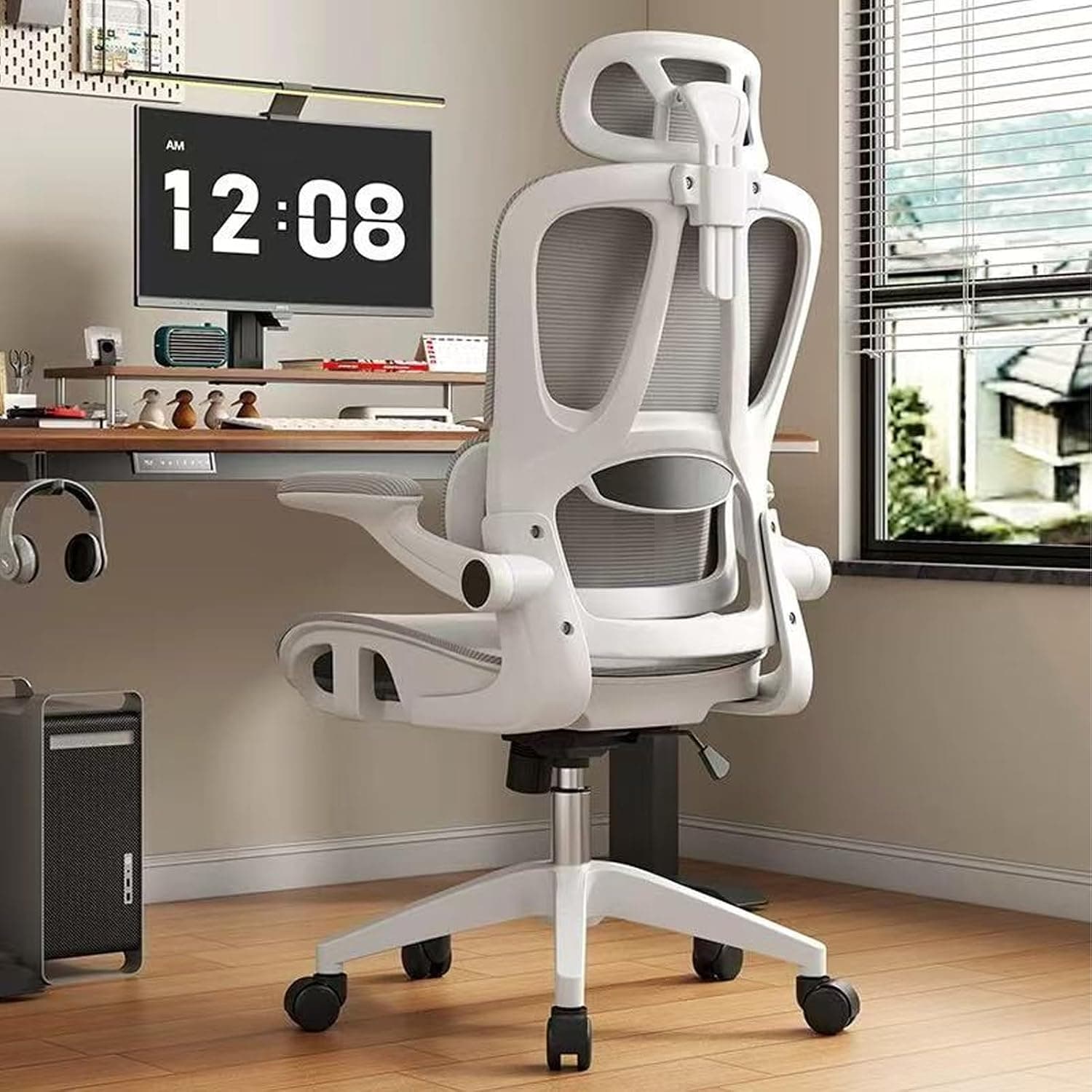 Saudi Arabia 901B White-Frame Office Chair Frame Hollow Breathable not Stuffy Ergonomic with Adjustable Lumbar Support,Breathable Chair for Home Office Comfortable Lumbar Support Mesh Chair
