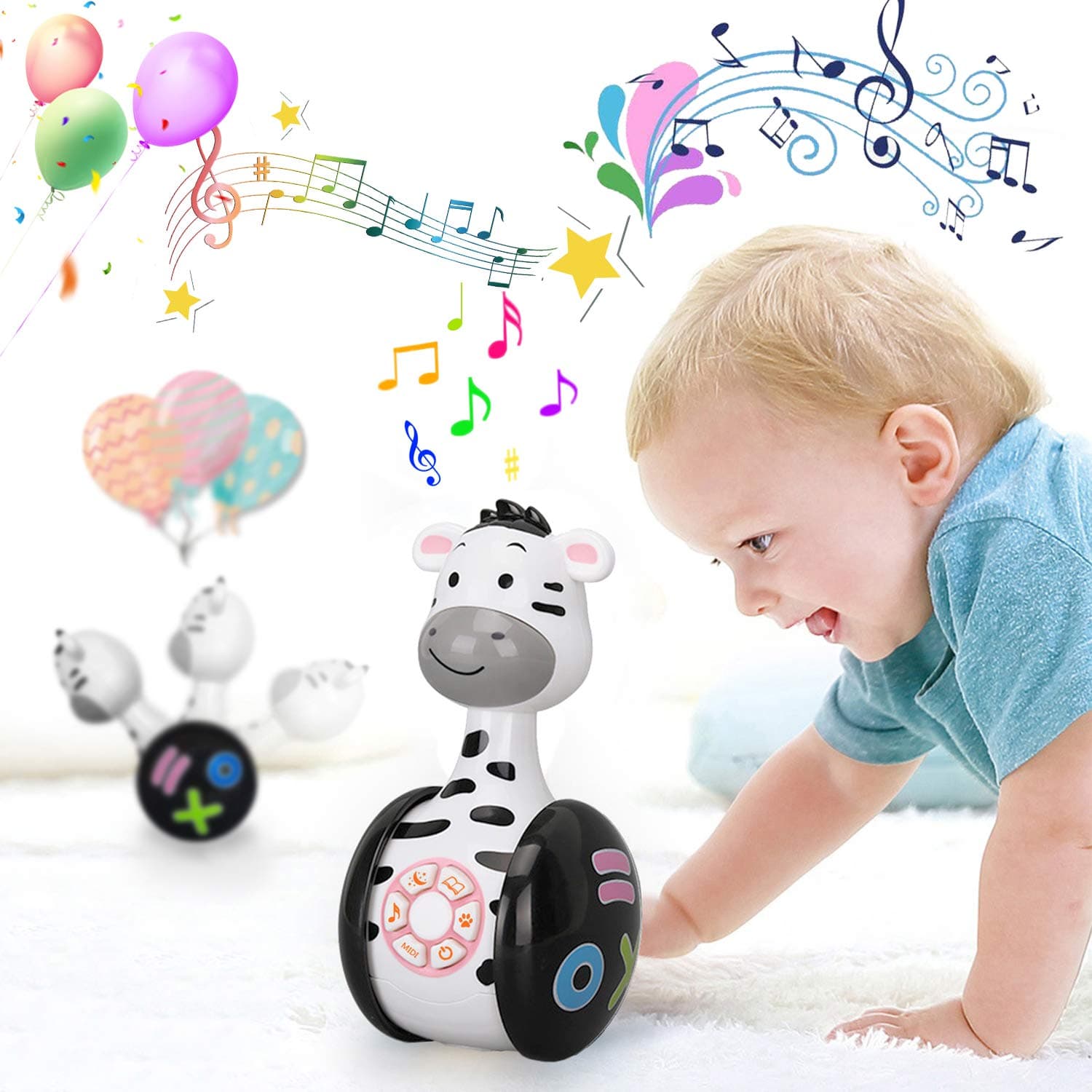 Early Education Music Toy,Tumbler Doll Baby Musical Toy,Music Story Book Toy,Roly-Poly Rattles Toys with Lights, Sounds and Music Cute Rattles Ring Bell Toys for 3 + Months Infants Kids Toddler Toys