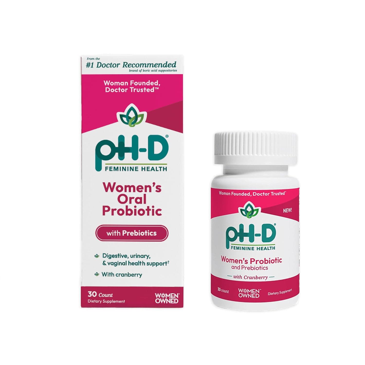 pH-D Feminine Health - Women's Health Probiotic with Prebiotic Blend, Cranberry Fruit Extract - Oral Supplement - 30 Count