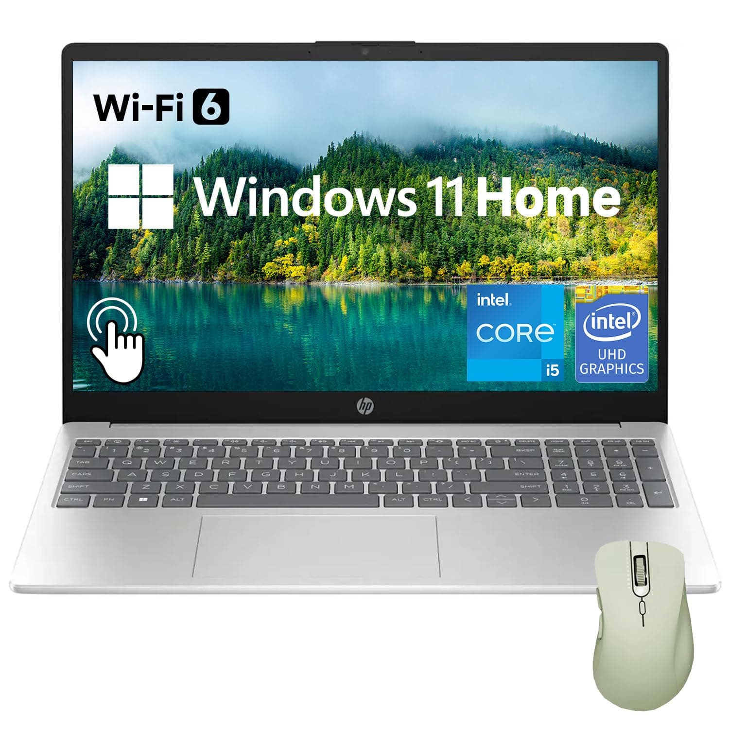 HP 15.6" HD Touchscreen Laptop, Intel Core i5-1235U, 32GB RAM, 2TB PCIe SSD, Webcam, HDMI, Numeric Keypad, Wi-Fi 6, Windows 11 Home, Silver, Bundle with Thunderobot ML101 Wireless Mouse