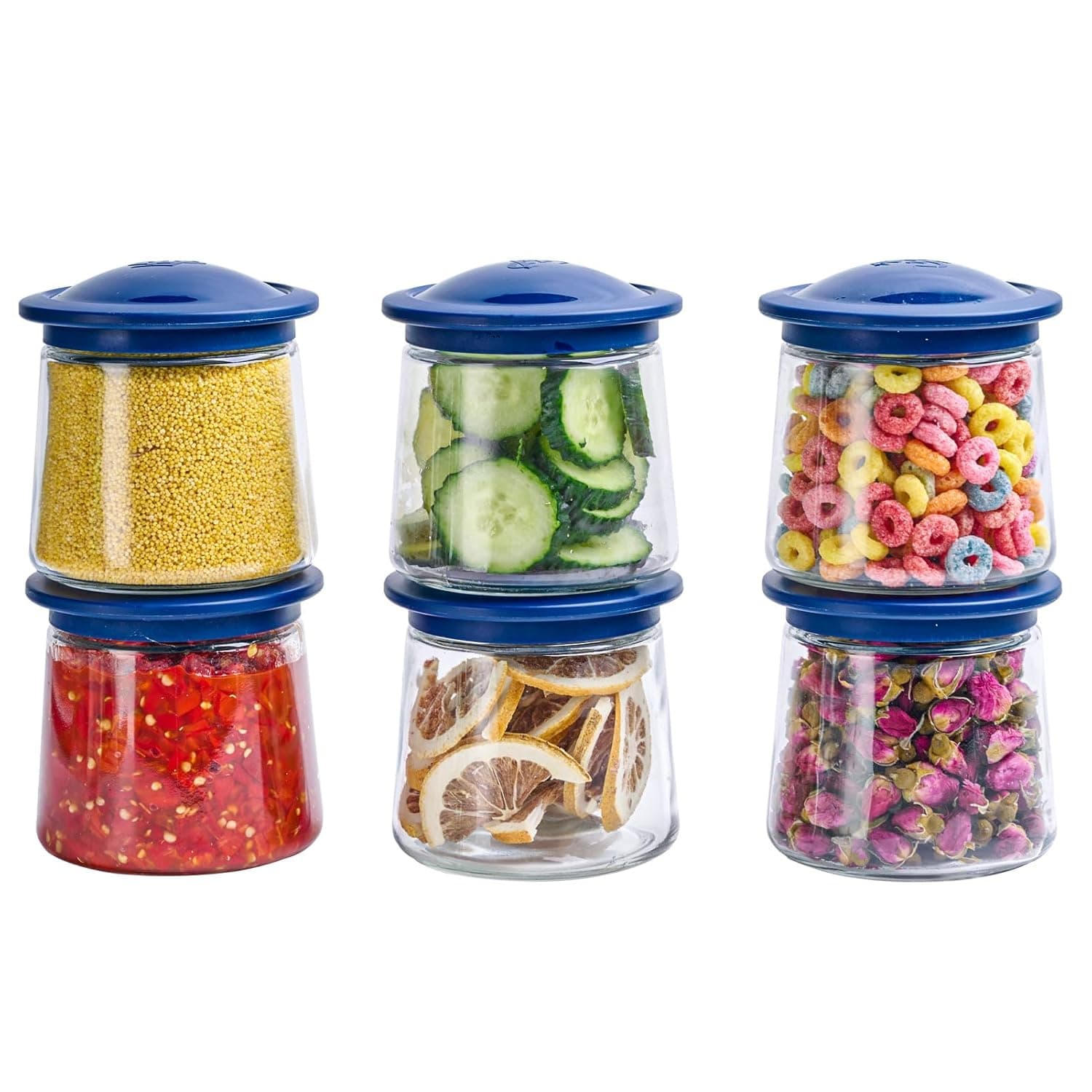 Glass Food Storage Jars with Lids, 450ml, 6-Pack Leak-Proof Small Stackable Kitchen Canisters, Ideal for Overnight Oats, Cereal, Clear Glass Jars for Kitchen Organization
