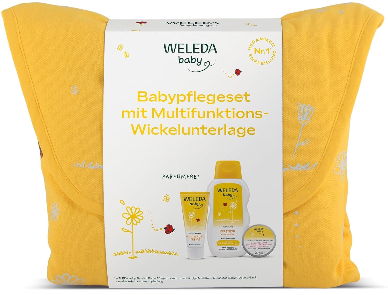 WELEDA Organic Baby Gift Set - Baby Care Natural Cosmetics Gift Changing Bag with Nappy Wound Protection Cream, Care Oil & Magic Balm. Optimal Care Set for Daily Care of Babies and Toddlers