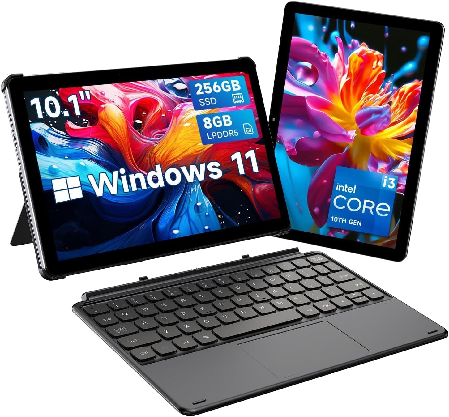 CHUWI Hi10 X2 10.1" Windows 11 Tablet, Intel Core i3(up to 3.9GHz), 8GB RAM 256GB SSD, 4K Micro HDMI, WiFi 6, BT 5.3, USB 3.2 & USB-C, Dual Cameras, with Keyboard and Case
