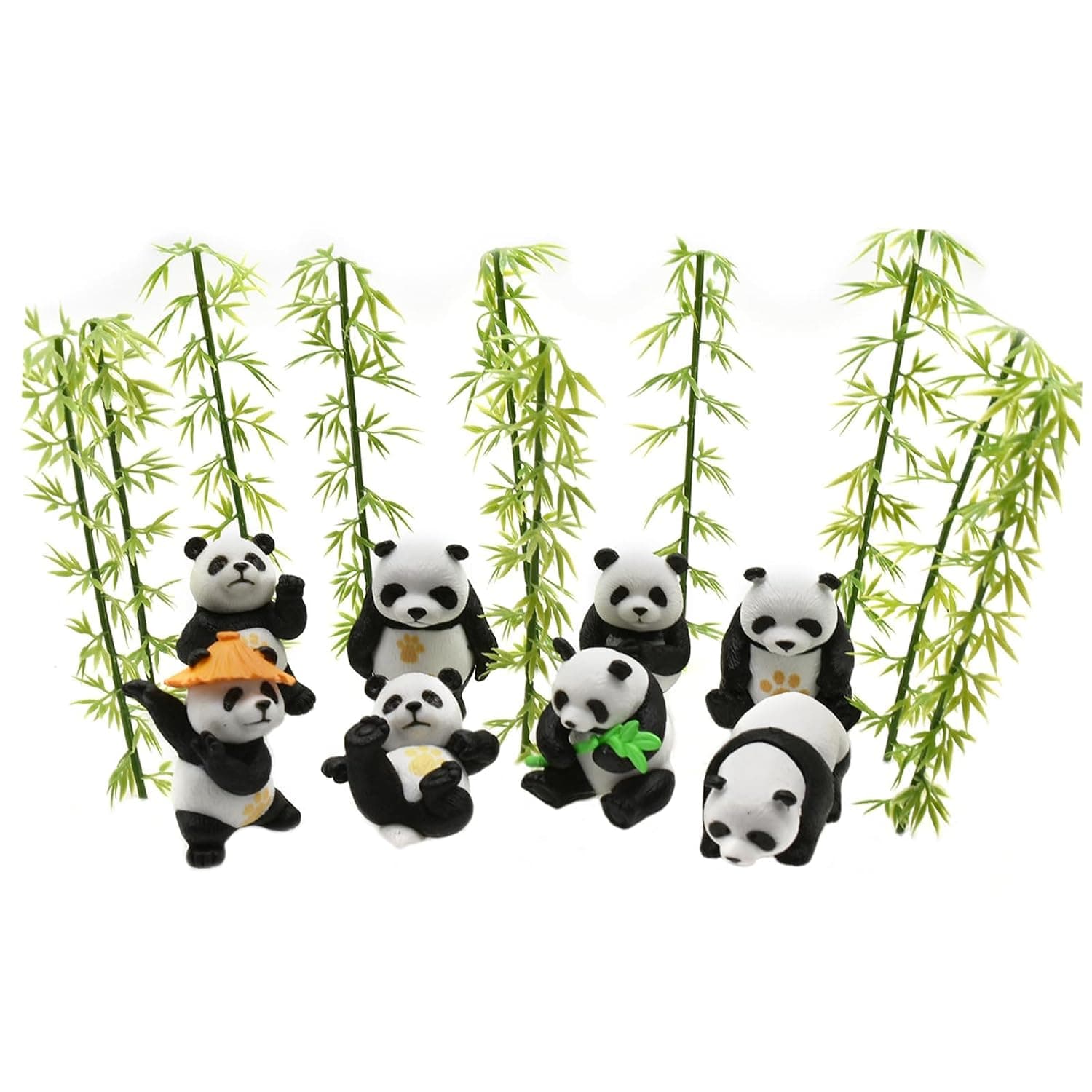 8 Pcs Miniature Panda Figurine Set, Resin Panda Figurines and Bamboo for DIY Terrariums, Dollhouse Accessories, Cake Toppers