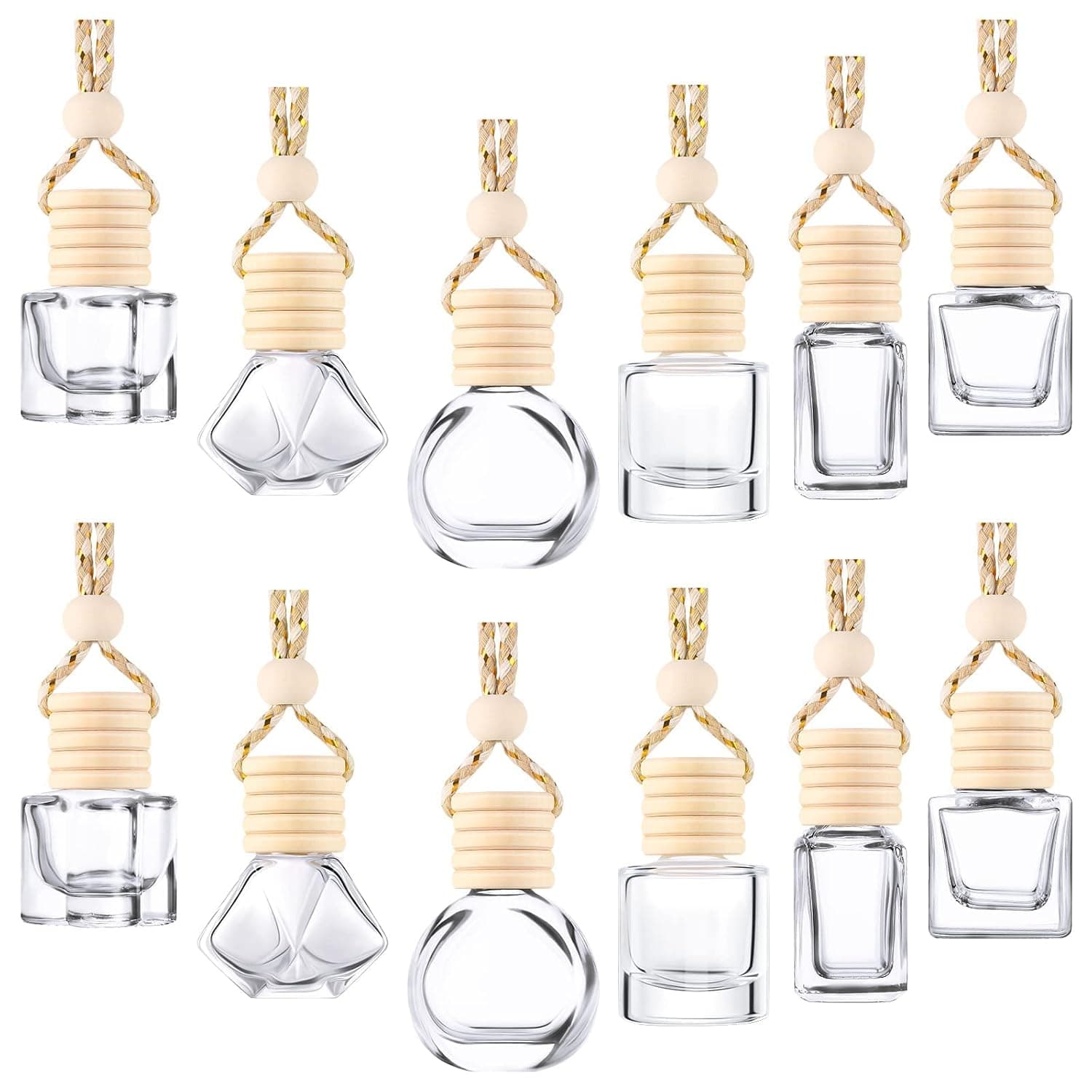 Car Air Freshener Perfume Bottle Empty Refillable Car Perfume Bottle Car Hanging Diffuser Bottle Pendant Essential Diffuser Oil Fragrance Aromatherapy Empty Bottle Decor (12 Pcs, Assorted Style)