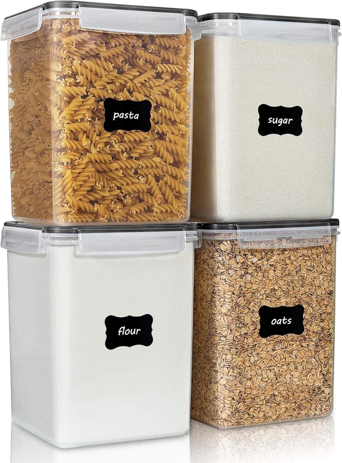 SupWolf Airtight Food Storage Containers Set with Lids, 4 PCS 5.2L / 175oz, BPA Free Kitchen and Pantry Organization for Flour, Sugar, Baking Supplies, Rice with Lids, 4 Measuring Cups and 24 Labels