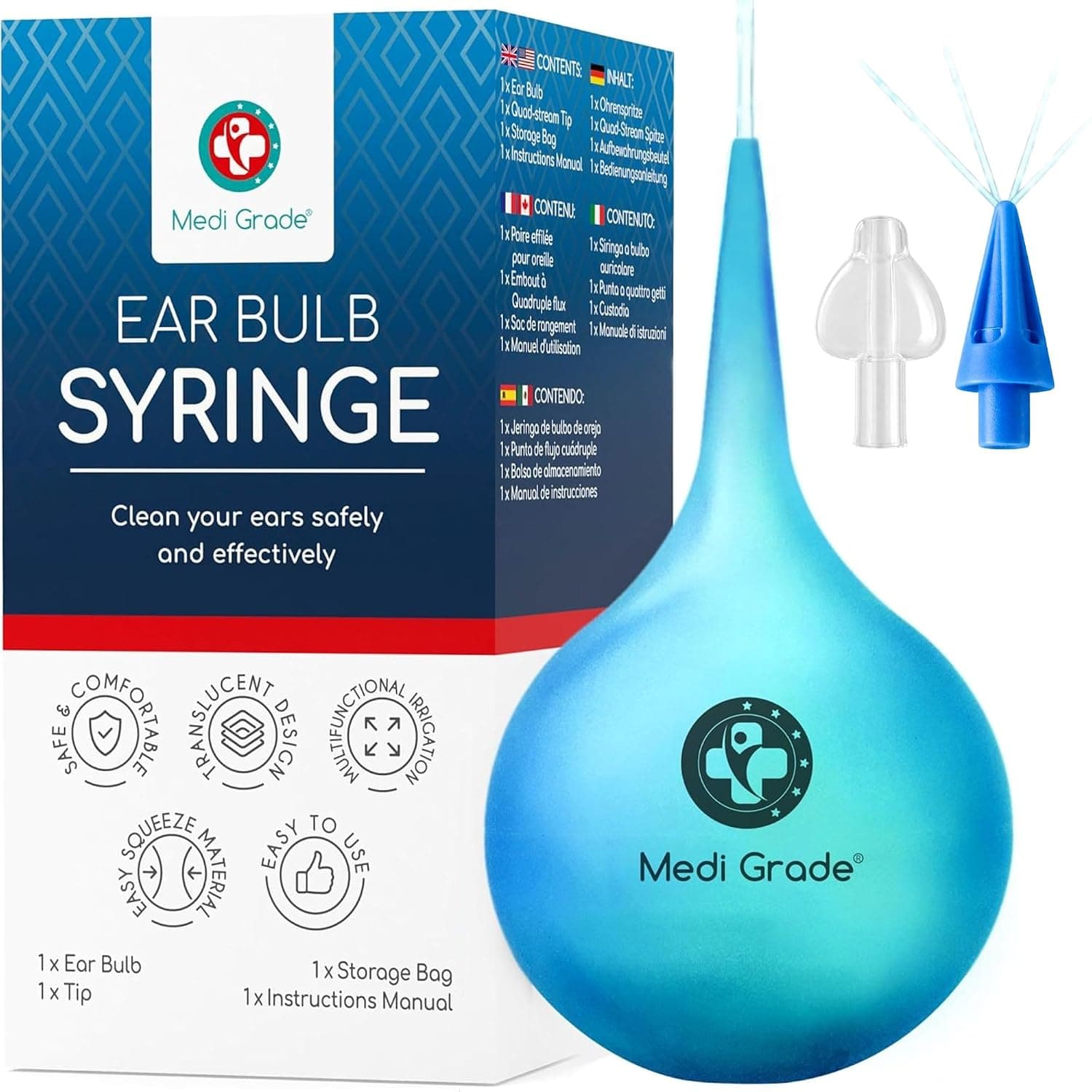 Medi Grade Ear Cleaner 75 ml | Ear Wax Remover for Babies, Children and Adults | Ear Shower, Ear Cleaner and Ear Sucker Perfect for Cleaning Ears | Gentle ear cleaner as a ball syringe for babies, children and adults, easy to squeeze for home and travel