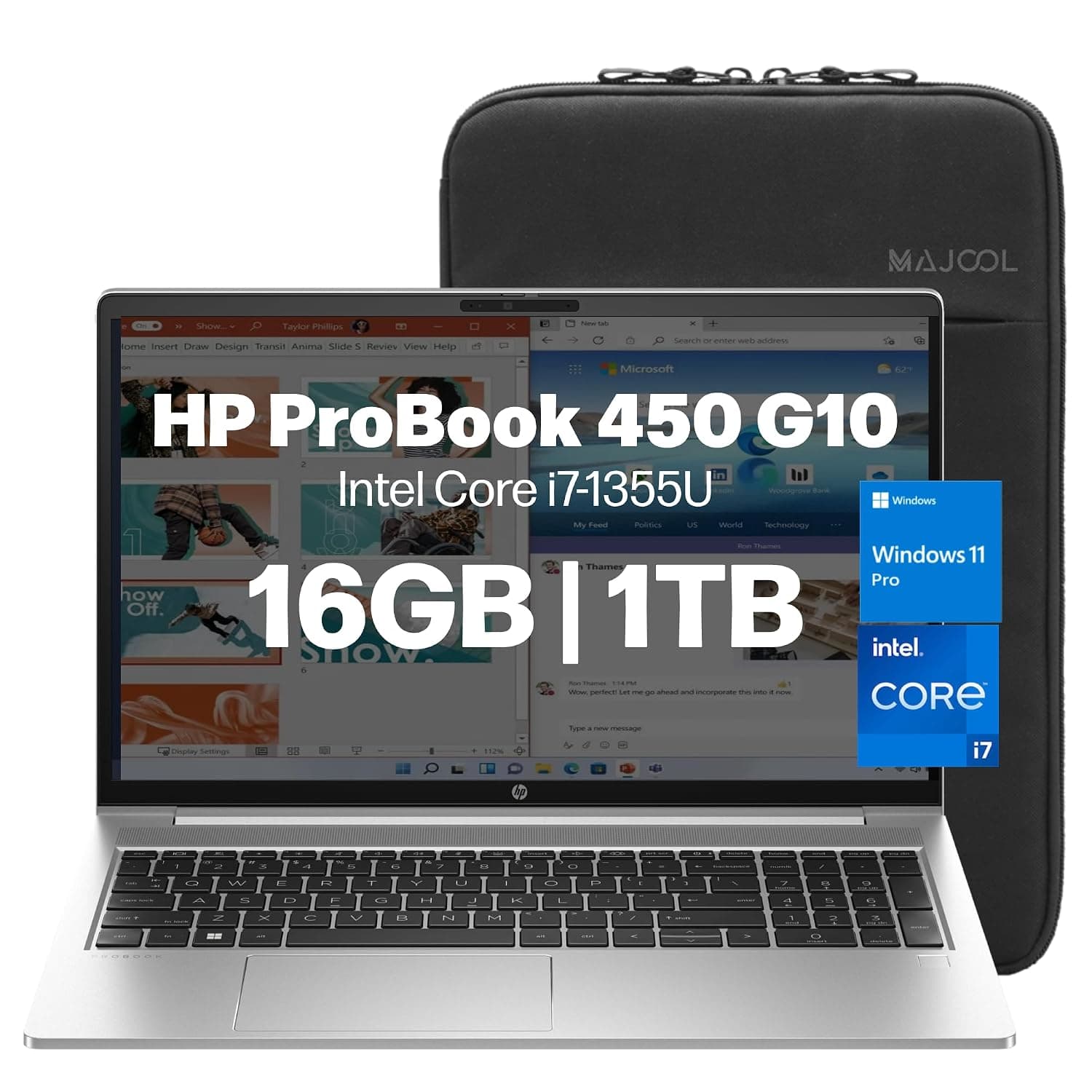 HP ProBook 450 G10 Business Laptop, Home and Business Laptop with 15.6" FHD Display, Intel i7 1355U (10 Cores), 16GB RAM, 1TB SSD, Webcam, Backlit Keyboard, Wi-Fi 6