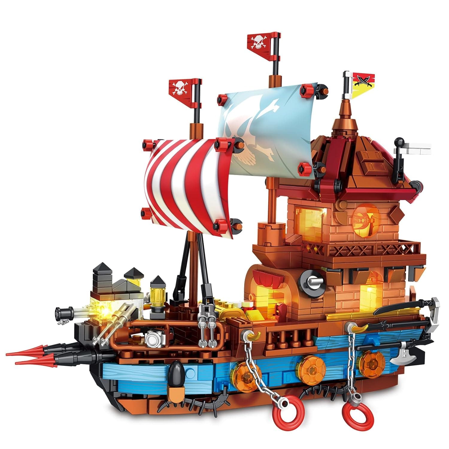 Pirate Ship Building Block Set with LED Lights 916 PCS Boat Model Construction Brick Kit Compatible with Building Blocks Pirate Boat Toy for Kids Teens 8-14+ Gift Home Desk Display